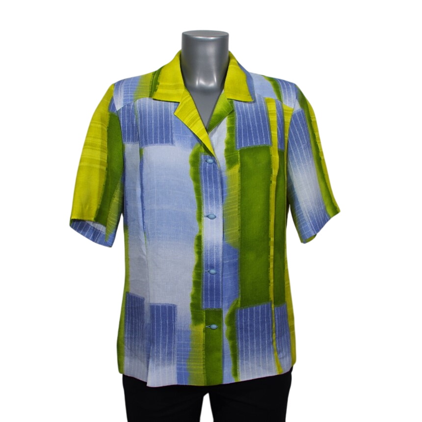 💚💙💛Chemisier bleu et vert T.40 au charme rétro- Vintage chic 💚💙💛 - Photo 0