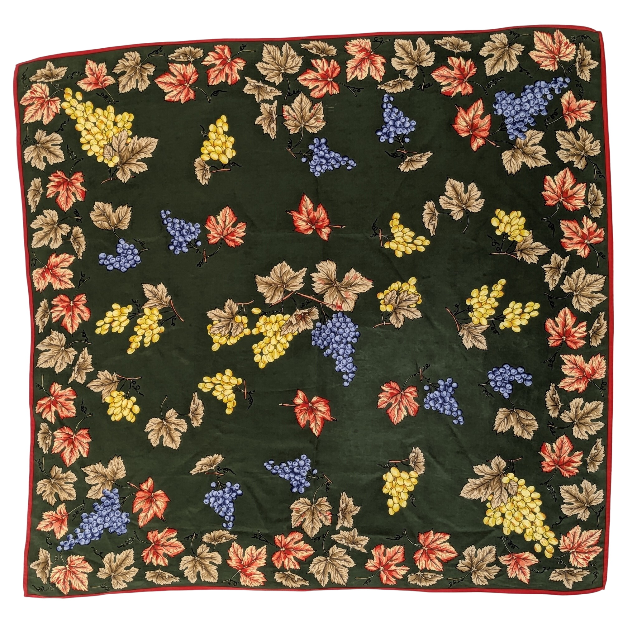 Foulard vintage en soie Imprimé raisins, pampres et feuilles de vigne Tour de cou Carré 80 x 85 cm - Photo 0