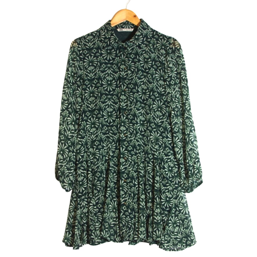 🌿🌸 Robe Zara - S - Fleurie & Géométrique Vert/Blanc 🌸🌿 - Photo 0