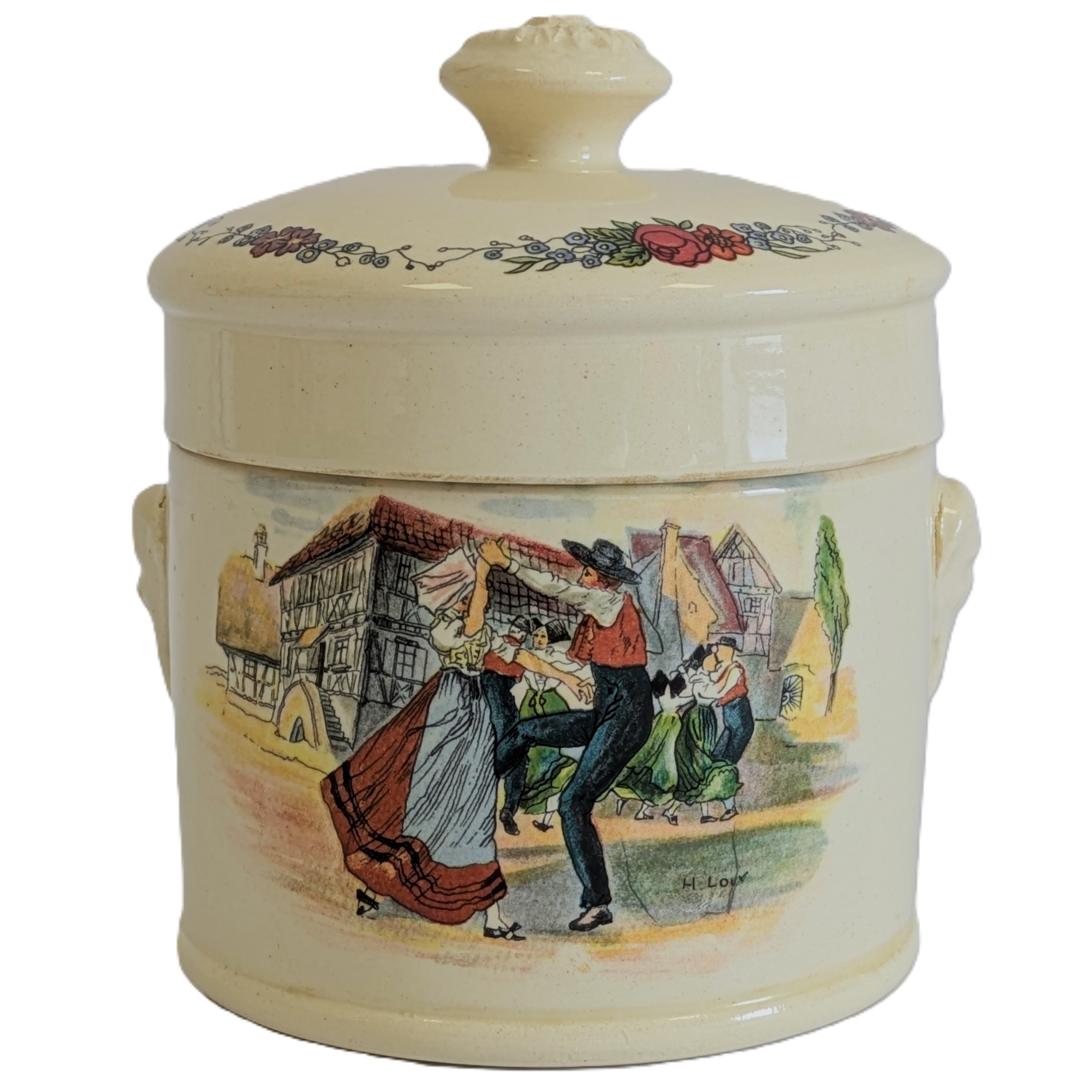 Ancienne terrine / pot à foie gras en faïence - Sarreguemines Obernai. Bon état - Vue 2 - 