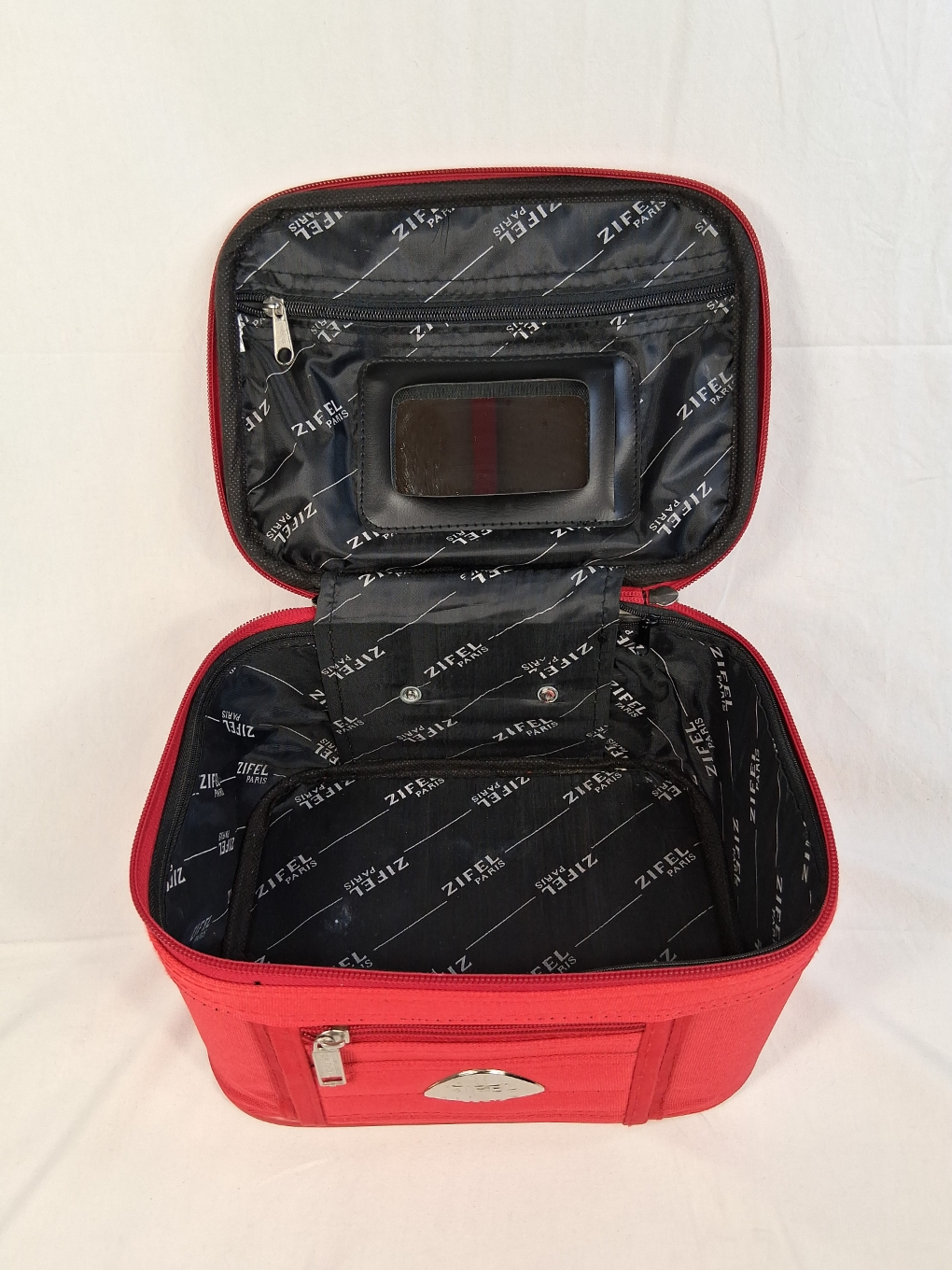 Vanity case ZIFEL Paris en tissu rouge et doublure intérieure noire - Photo 1