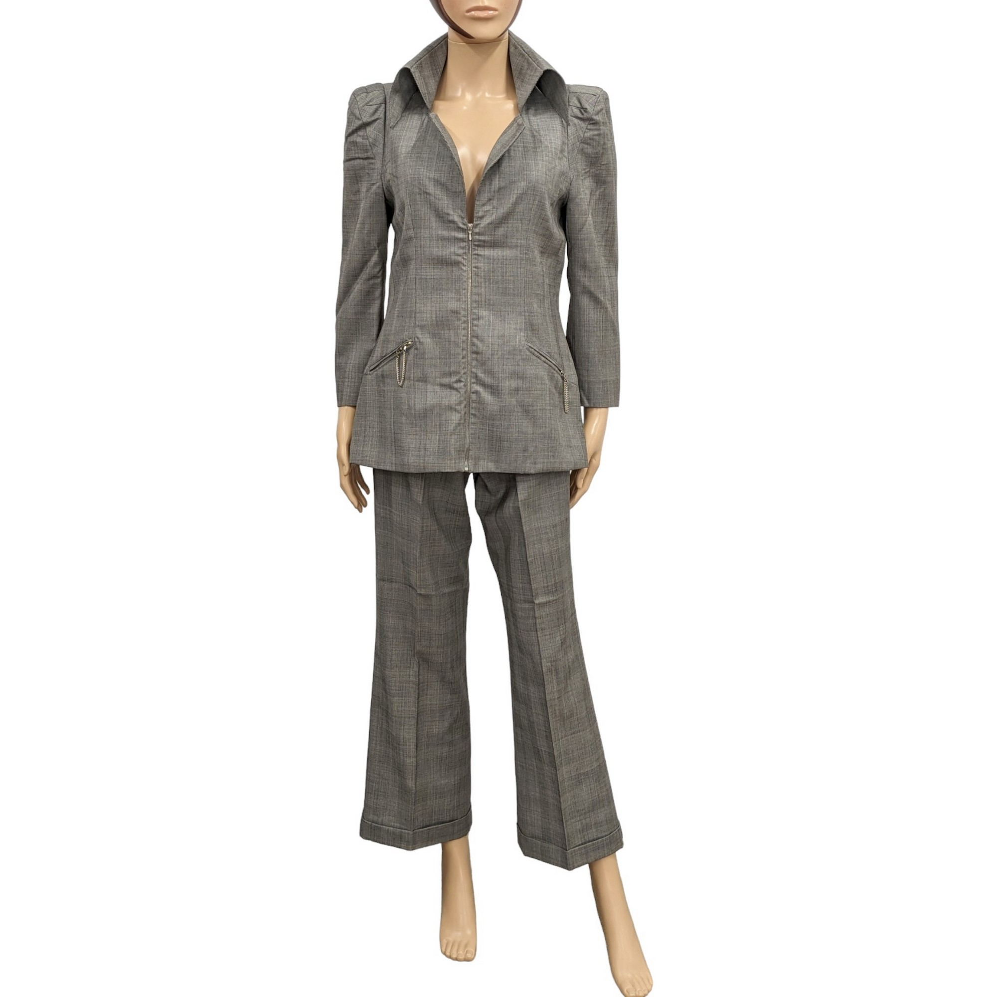 Tailleur Veste & Pantalon Lolita Lempicka T 42 Ensemble en laine vierge motif Prince de Galles gris - Photo 0