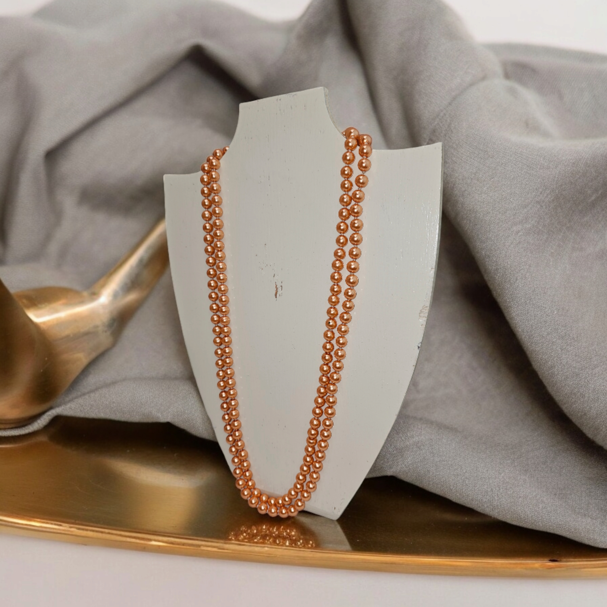 Long Collier de perles couleur Saumon   - Vue 2 - 