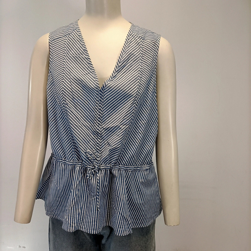 Top sans manches rayé blanc et bleu coton T44 Rayures - Comptoir des cotonniers Pleplum cintré - Photo 8
