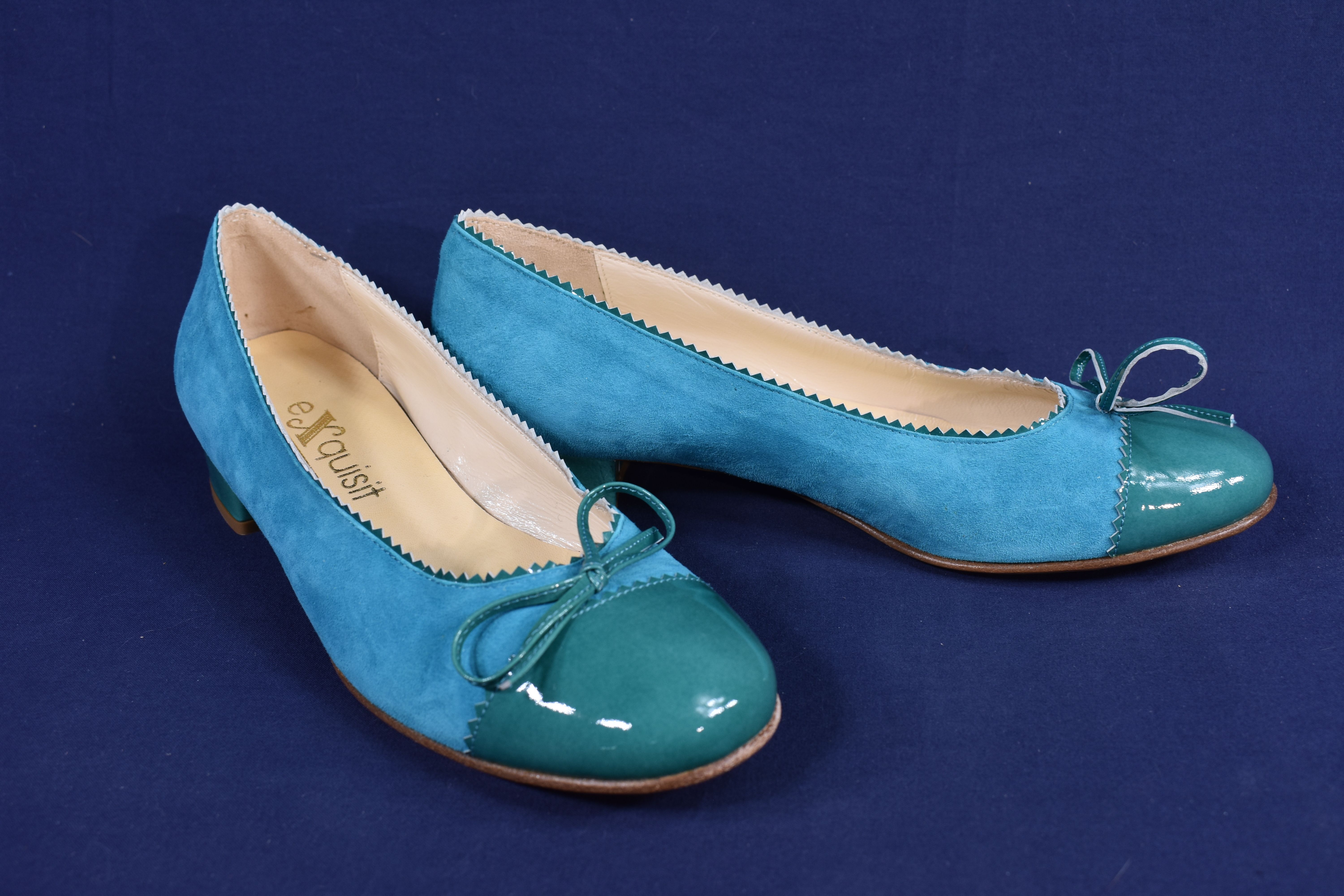 Ballerines EXQUISIT taille 38, en cuir, couleur vert-jade. - Photo 3