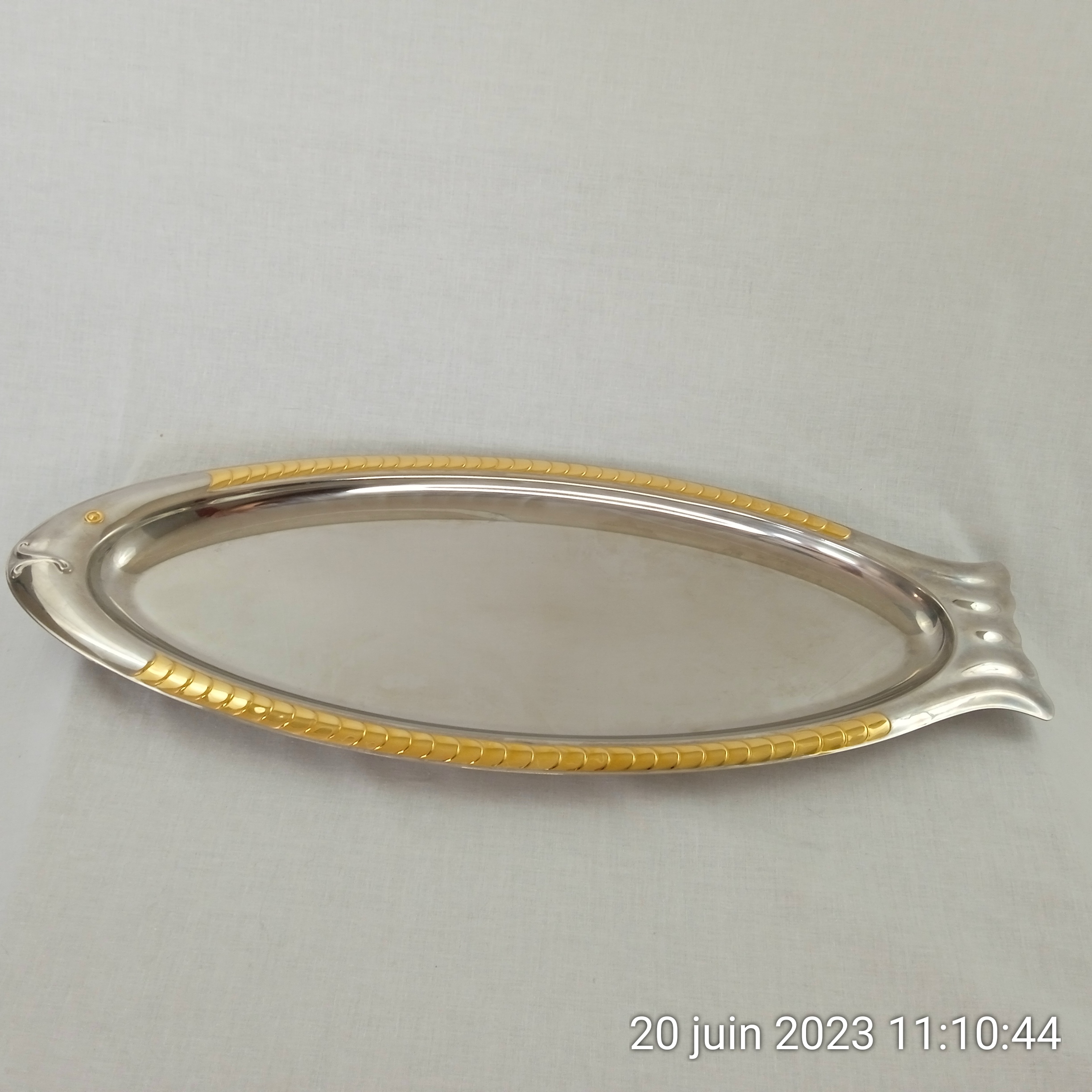 Grand plat à poisson 24 kt gold en acier inoxydable  - Photo 2