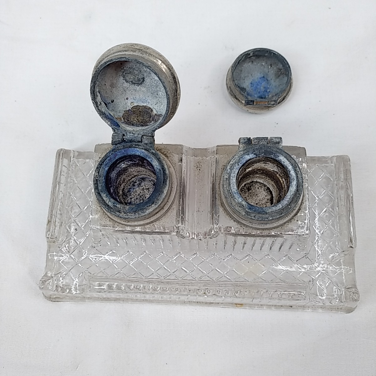 Encrier double en verre et metal - Photo 3