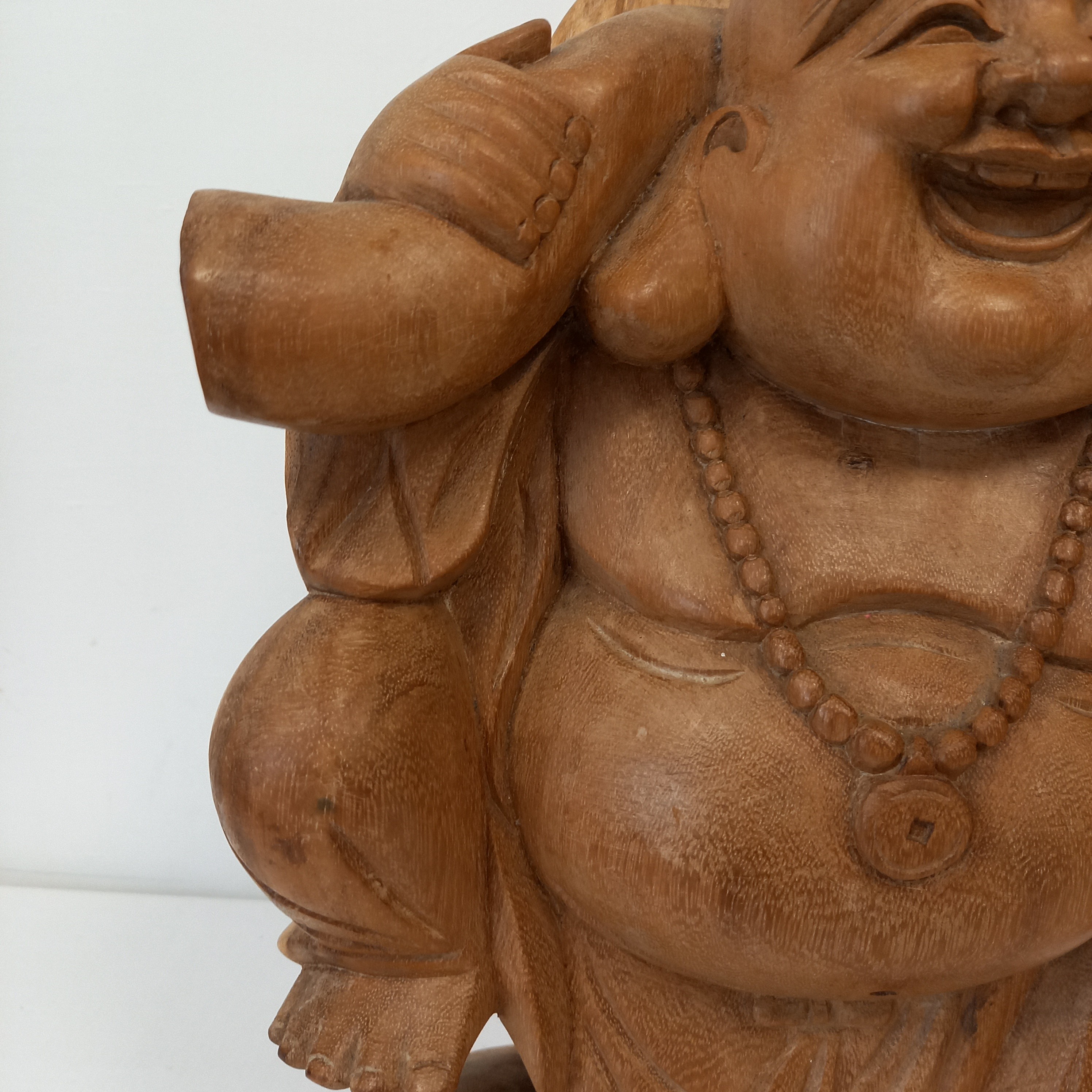 Sculpture bouddha rieur bois Art Asiatique Hauteur 40 cm  - Photo 12