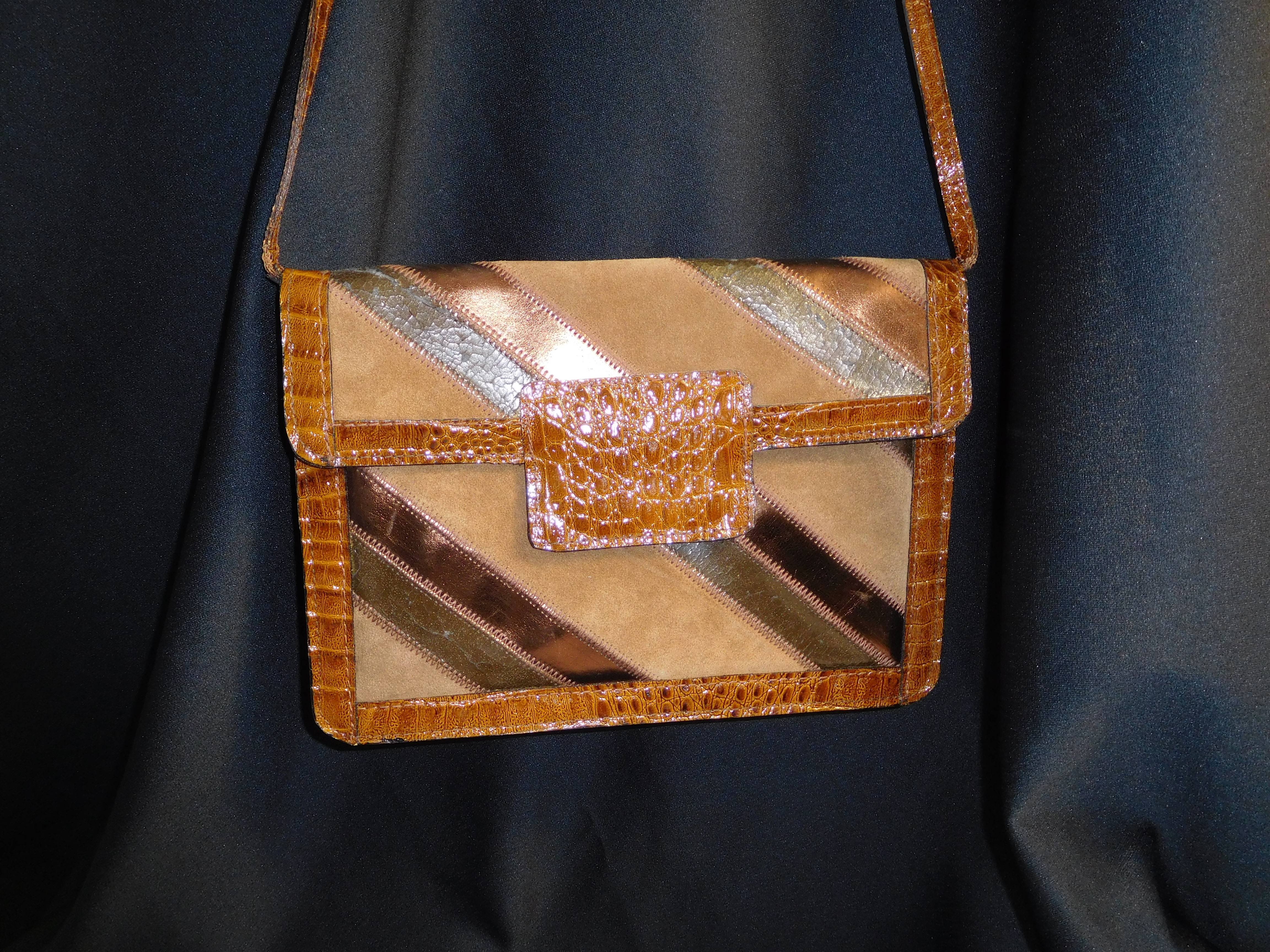Sac A Main Vintage En Cuir Véritable d'Italie - Style Patchwork Et Croco°° - Photo 1