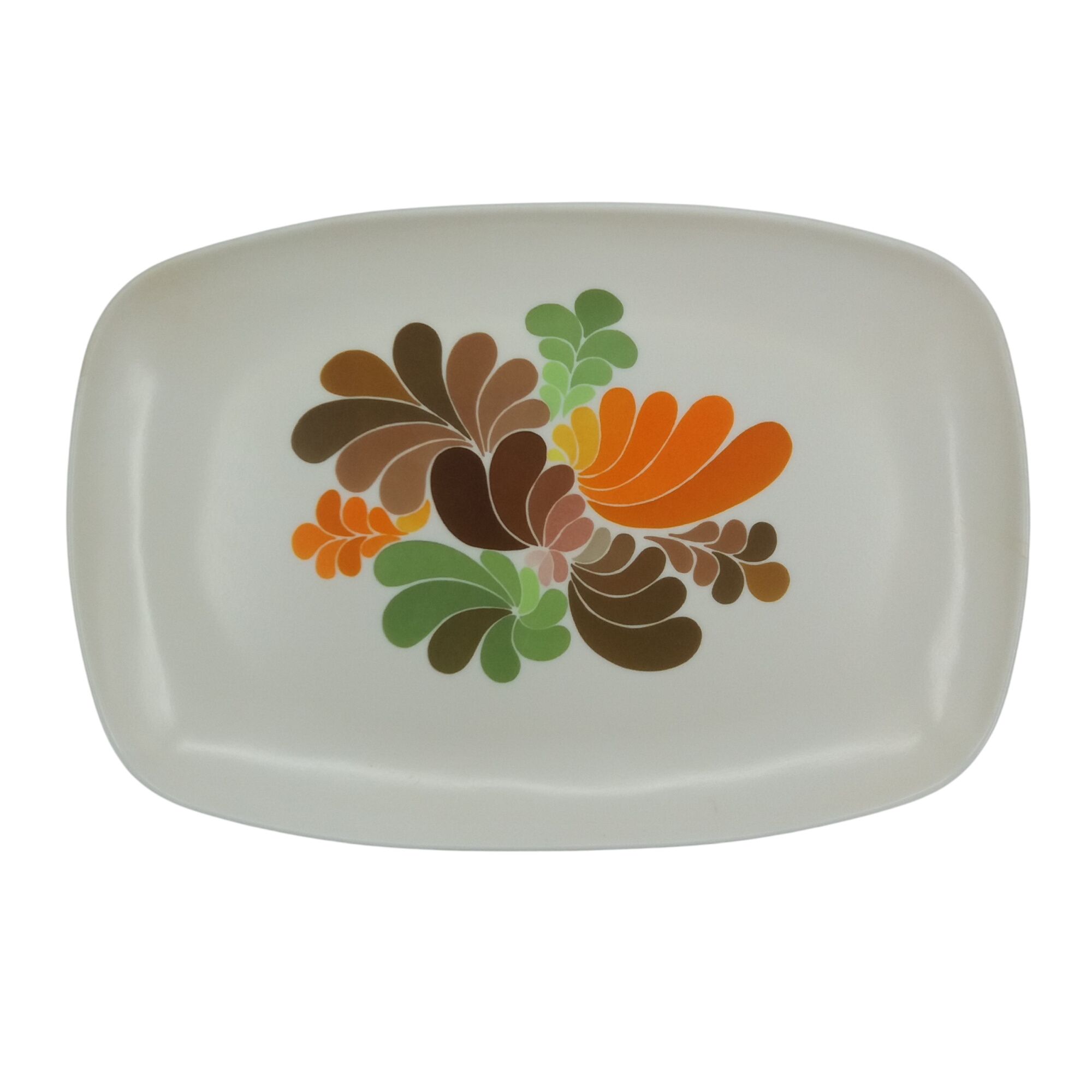 Plat rectangulaire en mélamine. Motif vintage 60’70’. MIFLEX. - Bon état sur Label Emmaüs