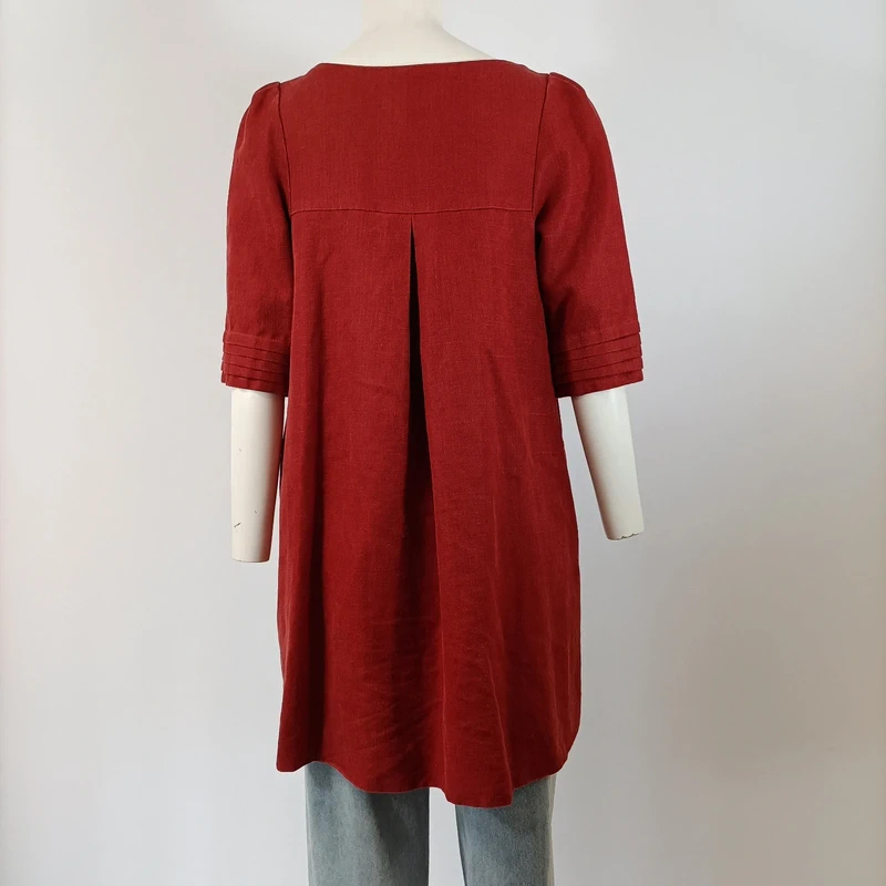 Veste longue rouge lin mélangé manches courtes style rétro Taille 38  - Vue 6 - 