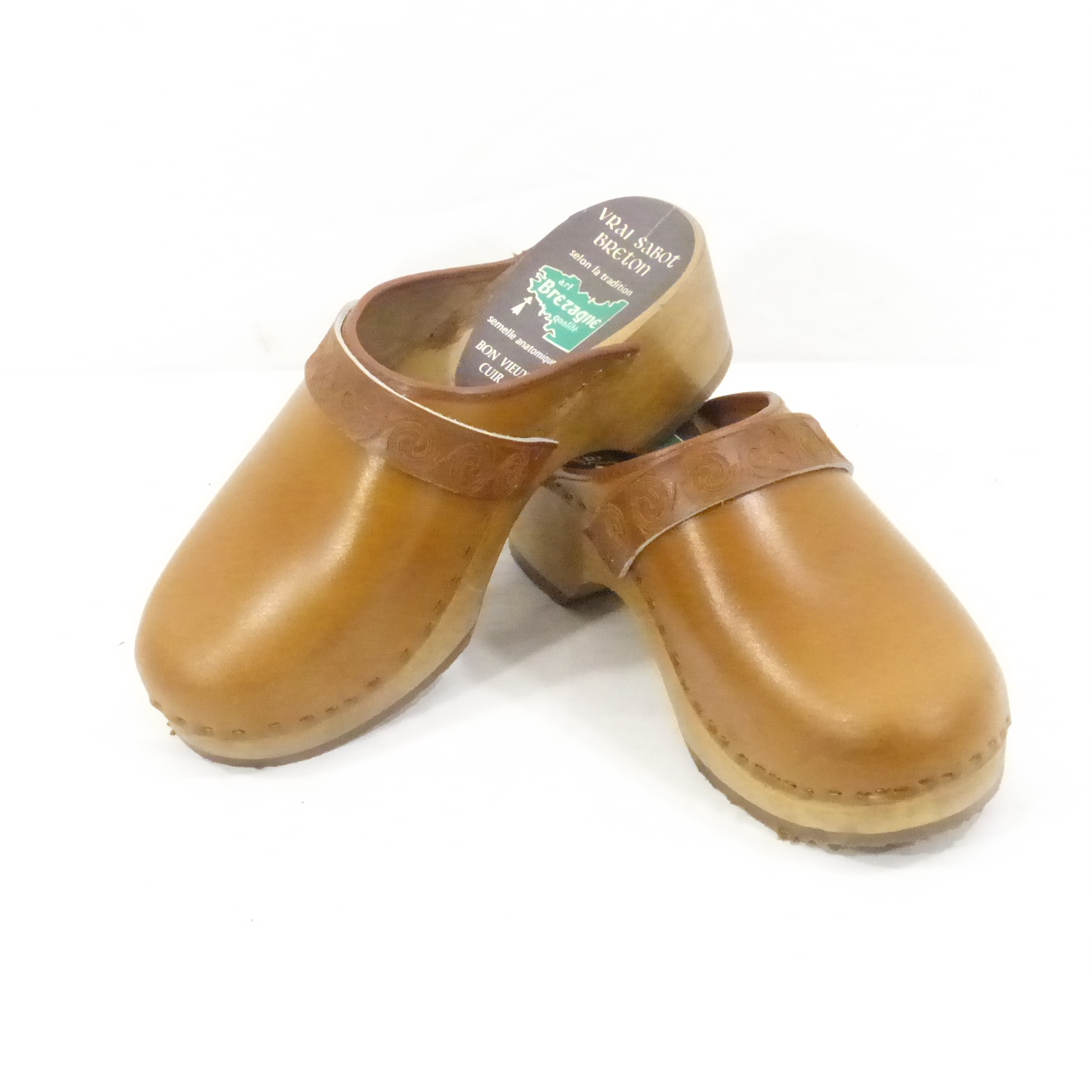 Galoche en cuir sur semelle anatomique en bois / Sabot Breton - Taille 34 - Photo 6