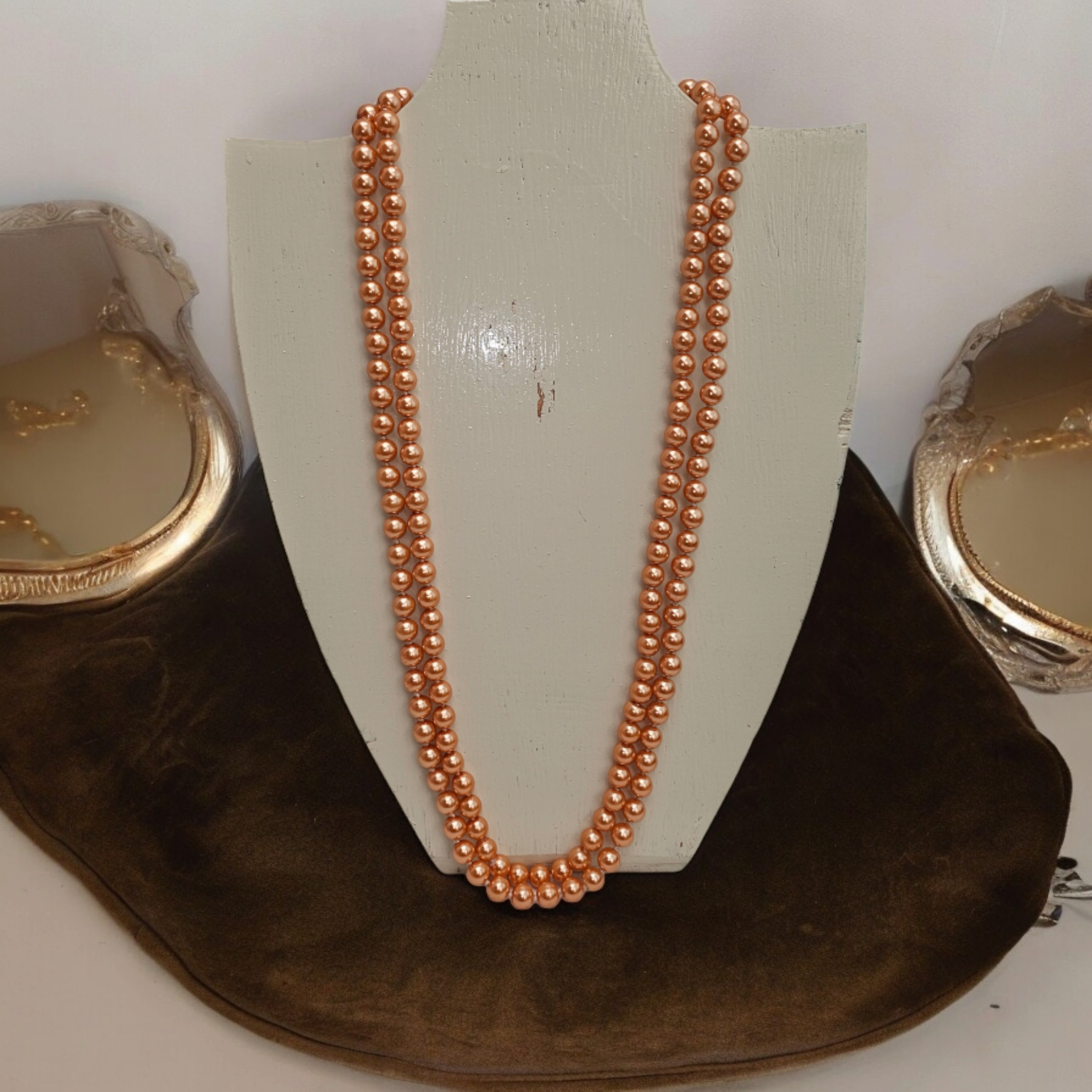 Long Collier de perles couleur Saumon   - Vue 4 - 