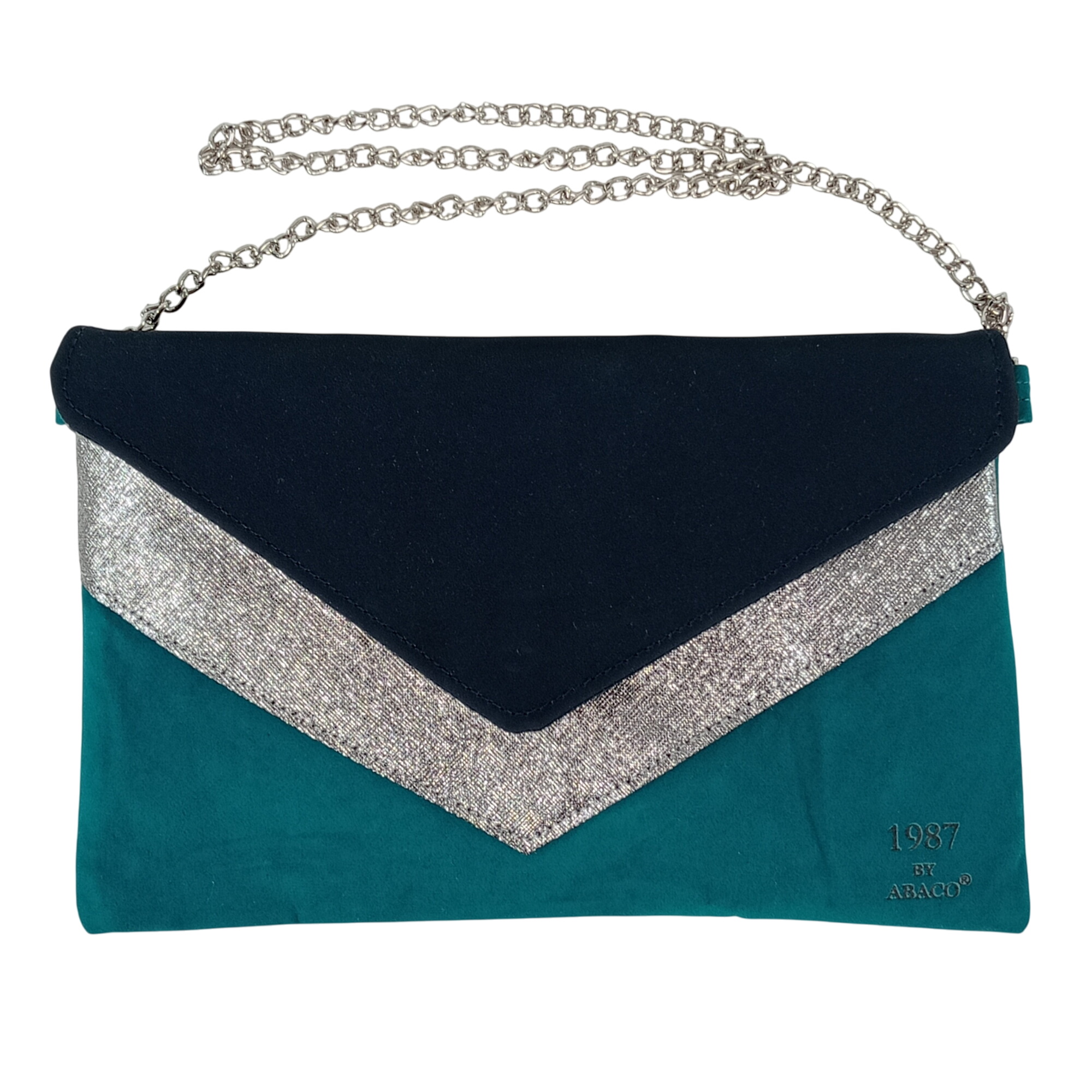 Pochette de la marque 1987 by Abaco de couleurs noir, argent et meraude lanire mtal argent - Label Emmaus - Modalova