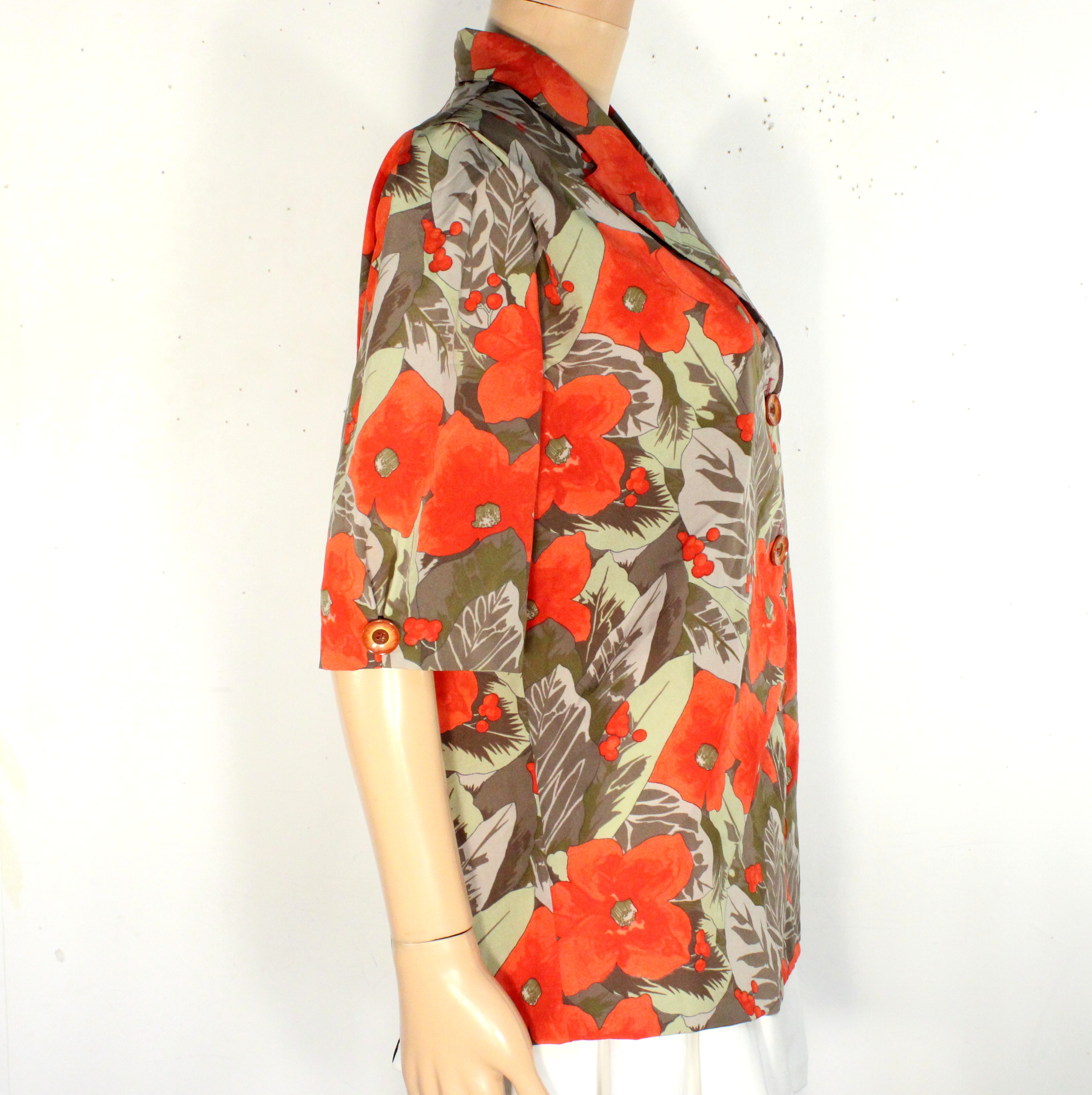 Chemise Kaki & Rouge Fleurie KARTING Taille 42 - Photo 1