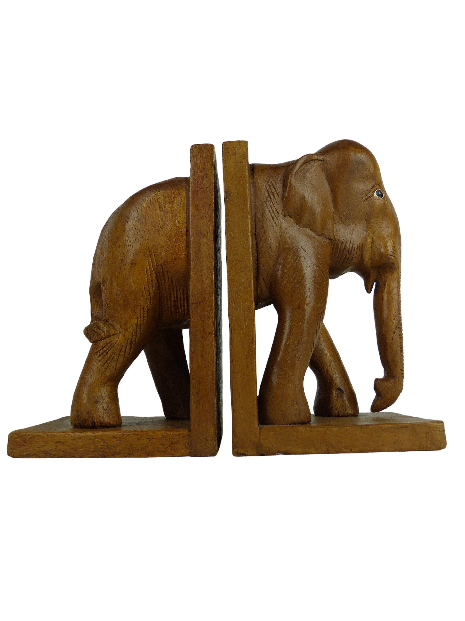 Serre-livres vintage Éléphants en bois sculpté - Photo 0
