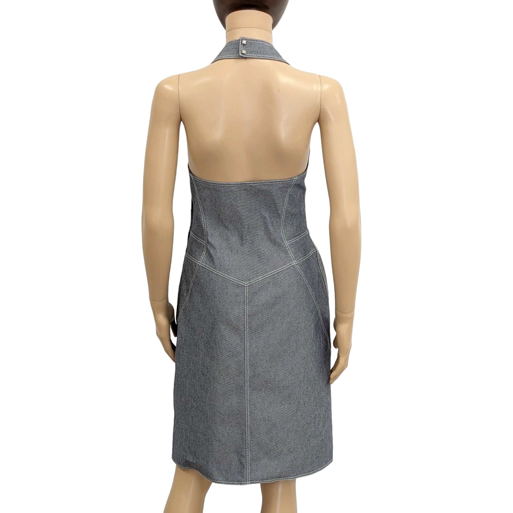 Mugler T 42 Robe dos nu en toile jean chambray gris bleu Vintage - Photo 2