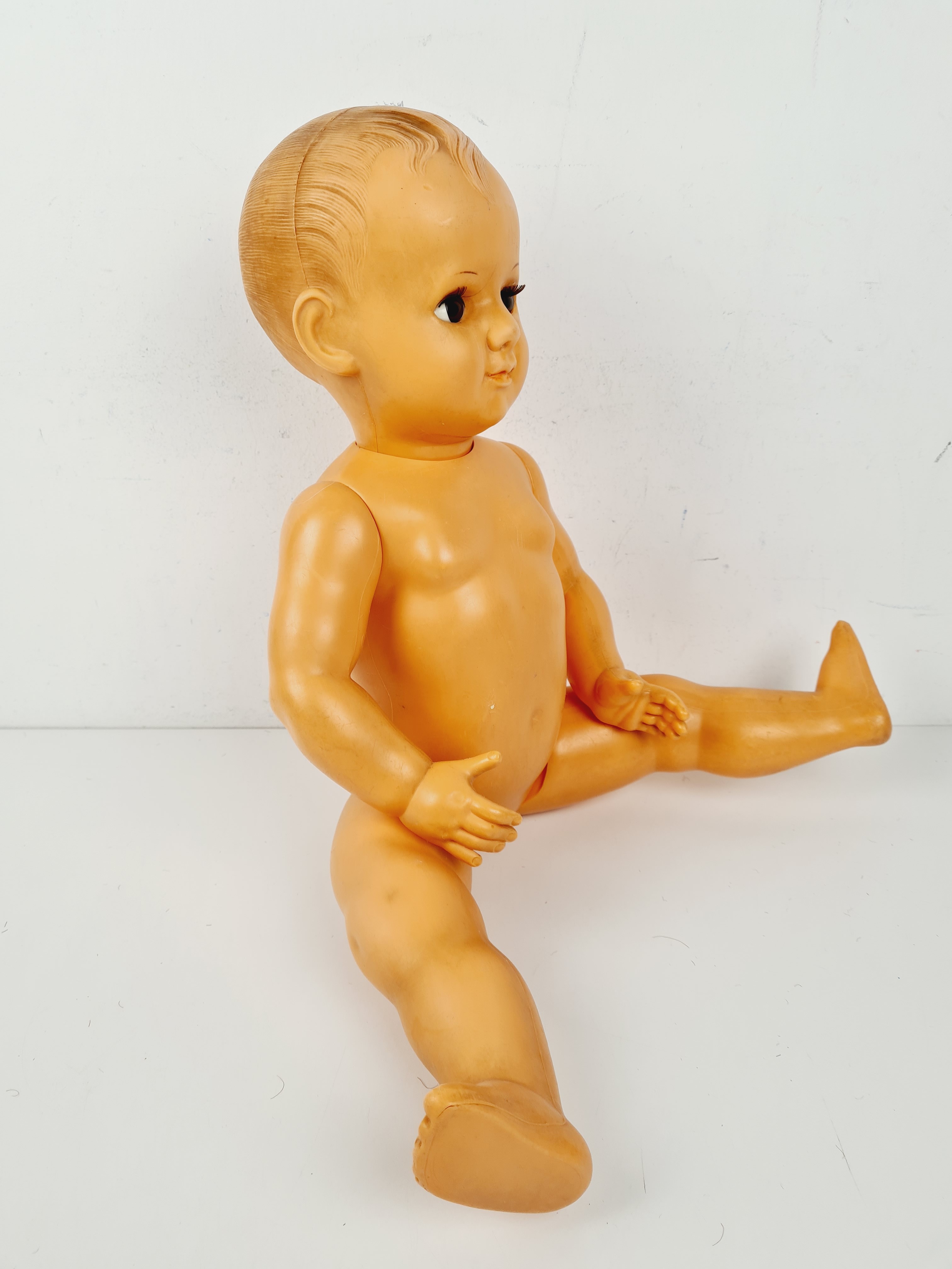 Poupée ancien - Poupée baigneur Petitcollin, membres articulés, yeux dormeurs, marrons - 60 cm - État correct - Photo 6