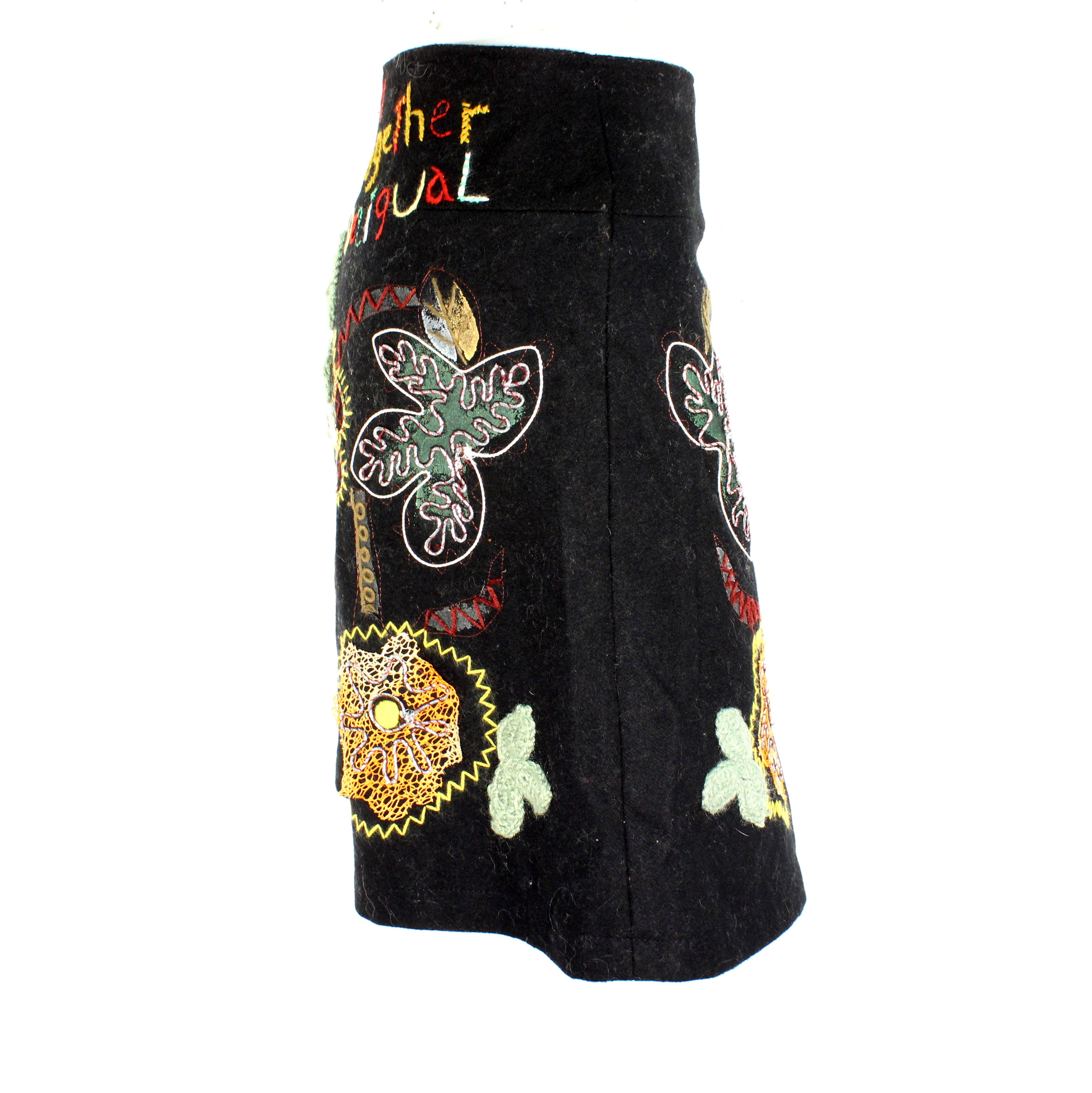 Jupe Noire En Velours A Motifs Desigual Taille 38 Bon état - Vue 2 - 
