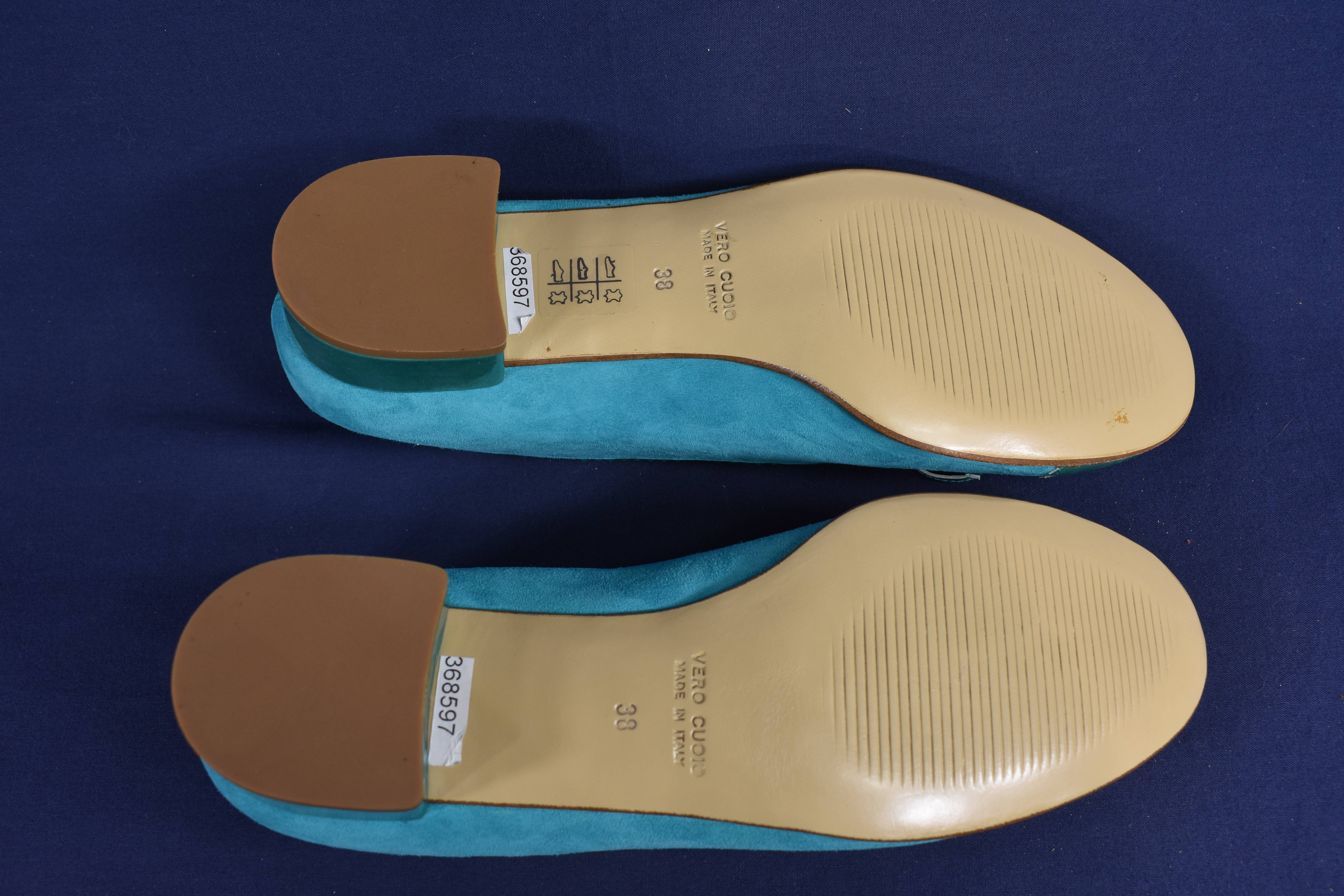 Ballerines EXQUISIT taille 38, en cuir, couleur vert-jade. - Photo 4