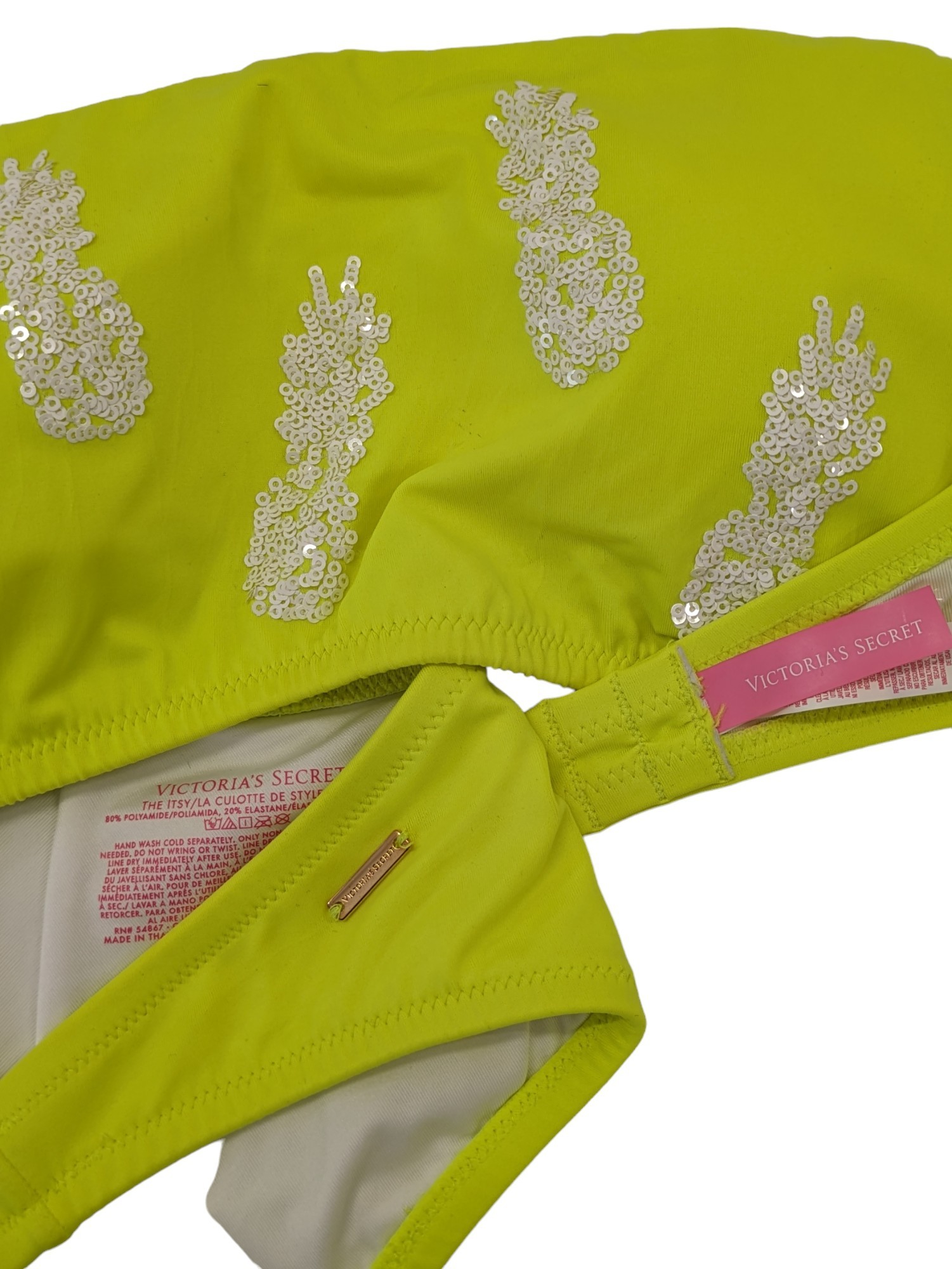 Maillot Bikini 2 pièces Victoria's Secret T L jaune et paillettes brillantes blanches - Photo 1