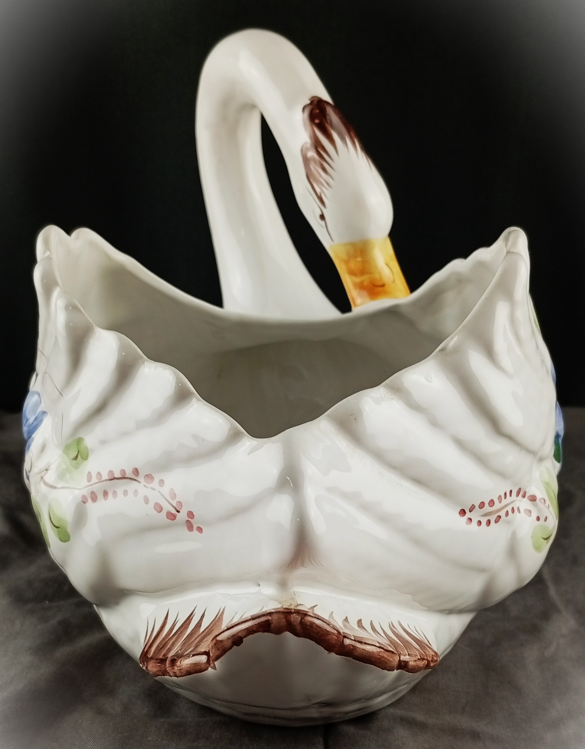 Cygne en céramique/ Cache pot- Décor floral peint à la main - Photo 3