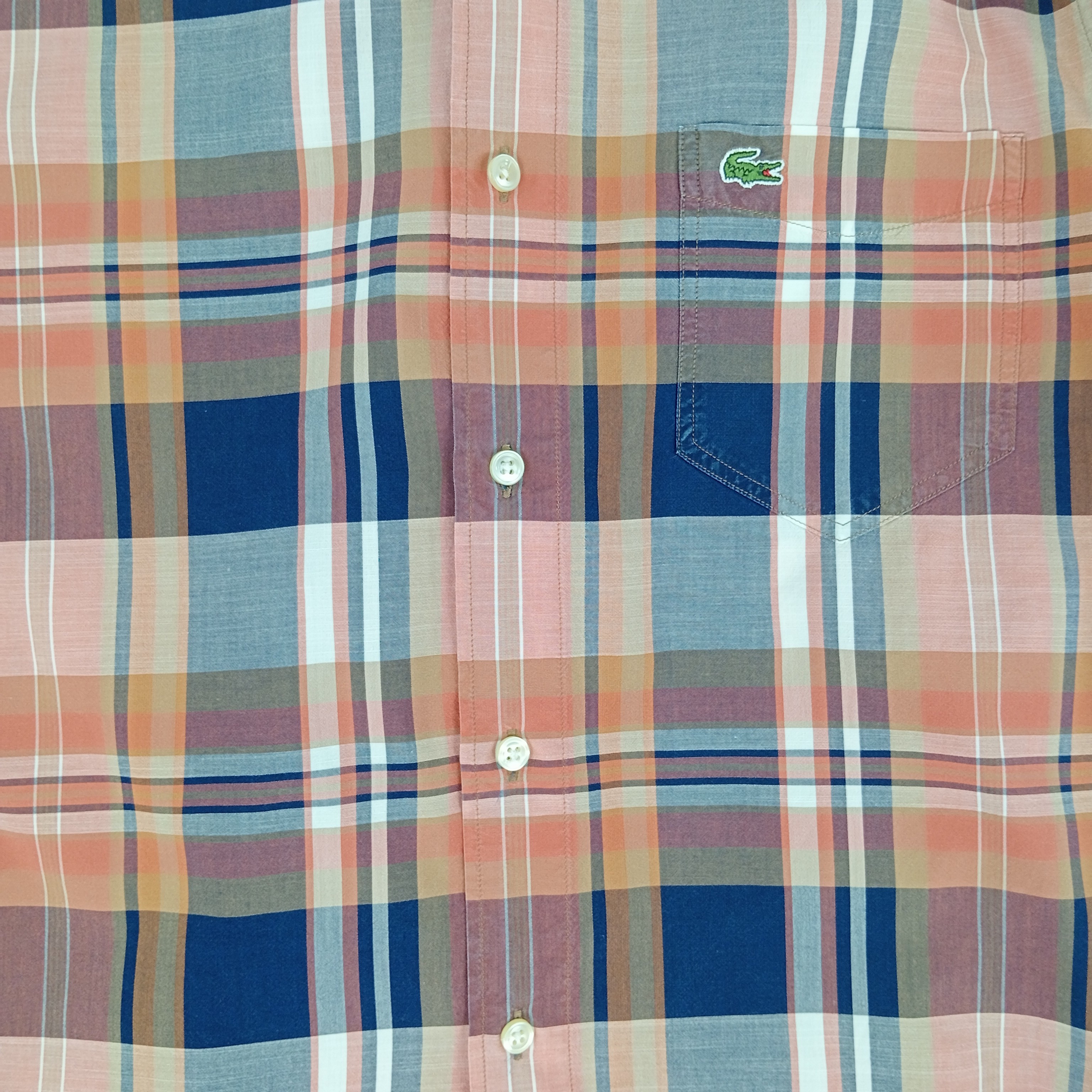 Chemise homme à carreaux de la marque Lacoste col classique manches courtes de couleur rouge tomette taille L (41) - Photo 6
