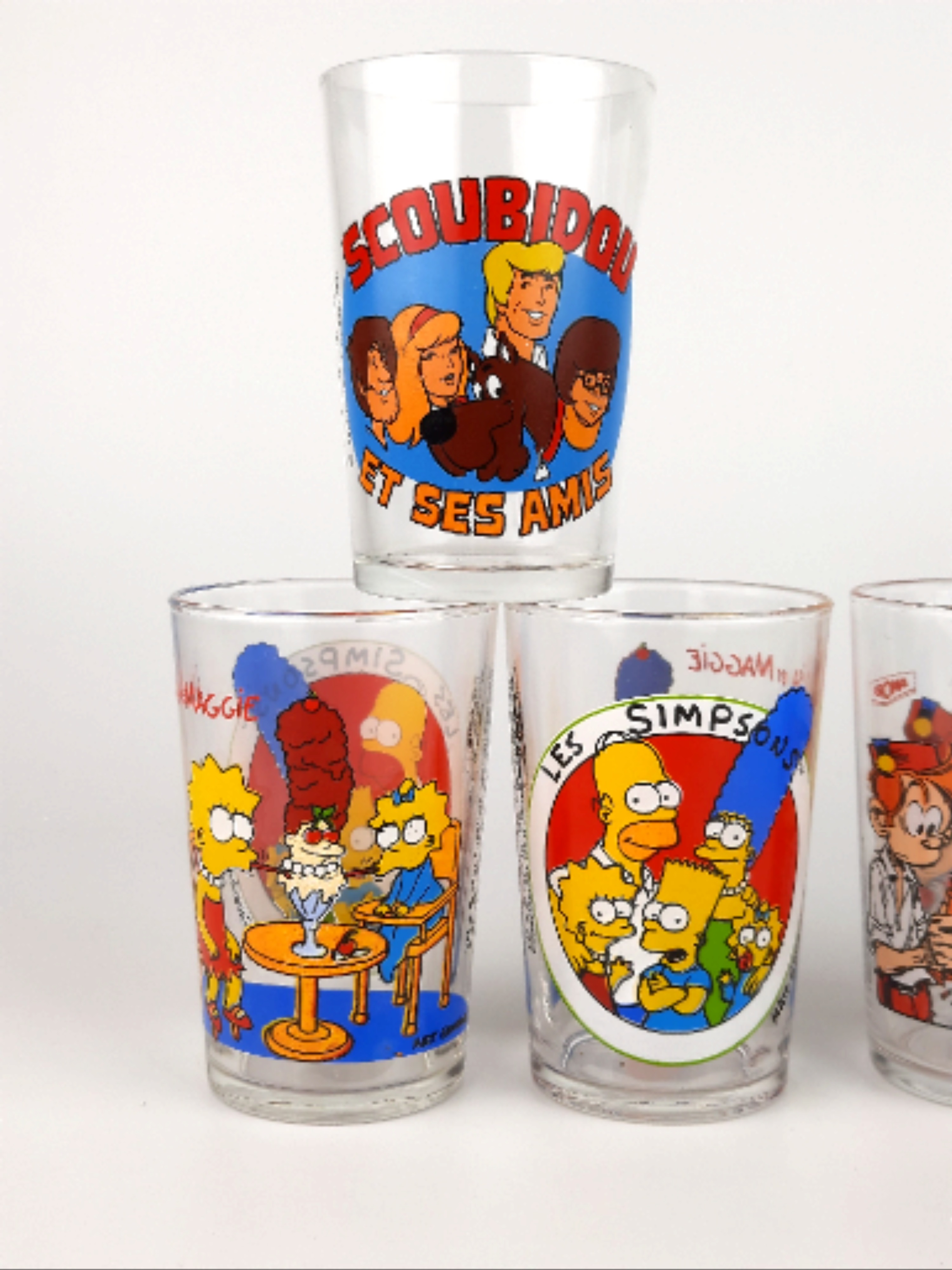 Lot de 6 Verres décorés collection Amora, Simpson, Spirou et Scoubidou - Très bon état - Photo 2