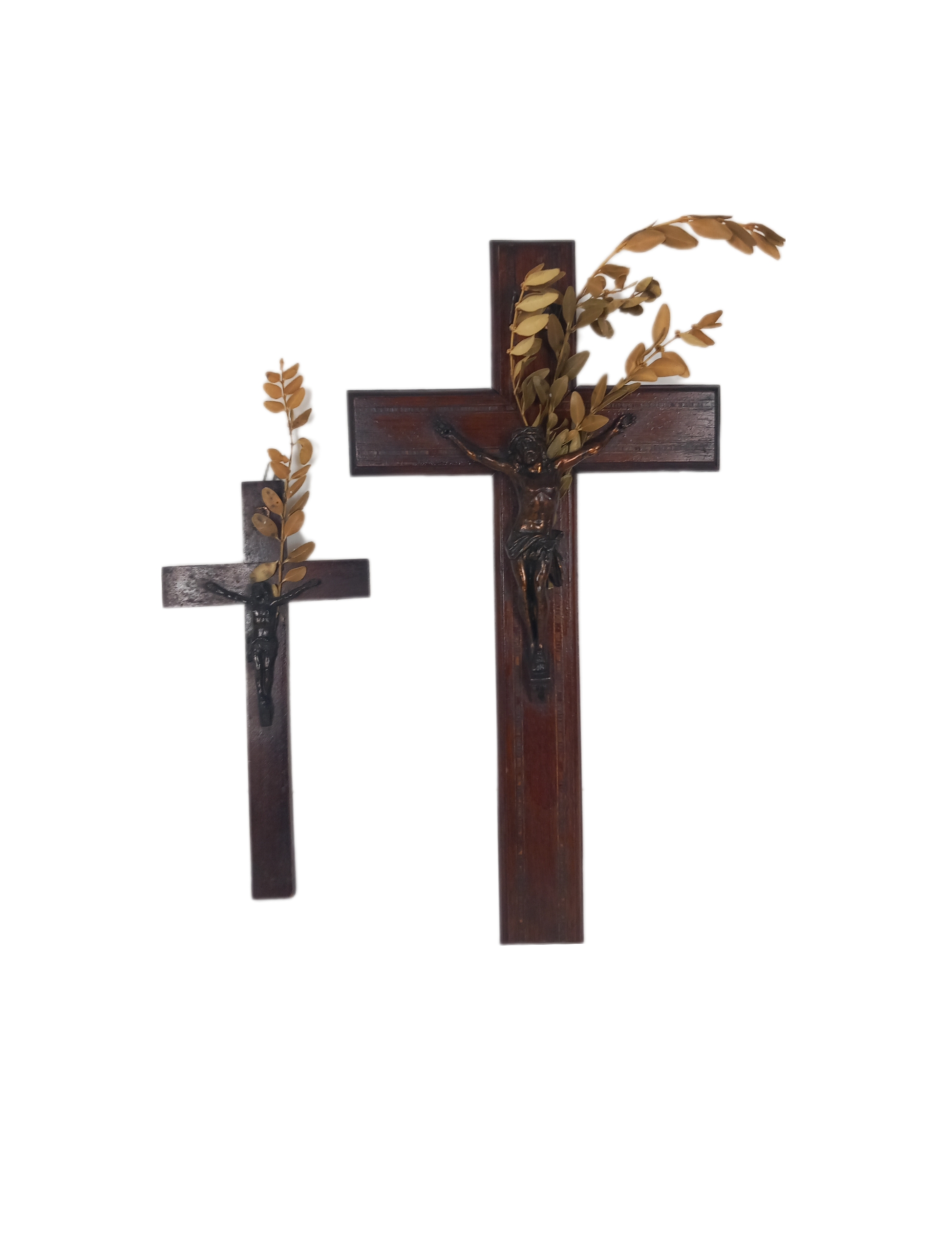 Lot De Deux Crucifix Mural En Bois Et Laiton Très bon état - Vue 4 - 