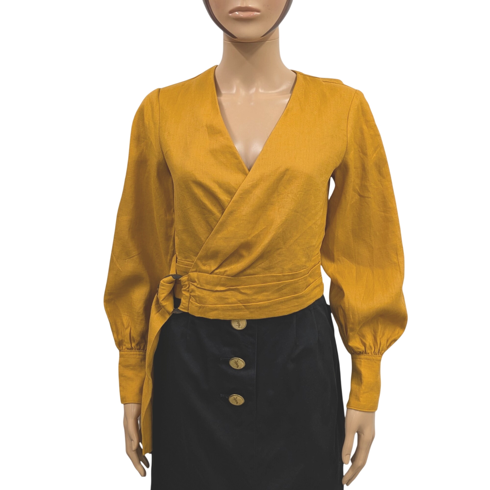 Neuf & tiquette Top cache cur T XS Blouse en lin ocre - mango - Modalova
