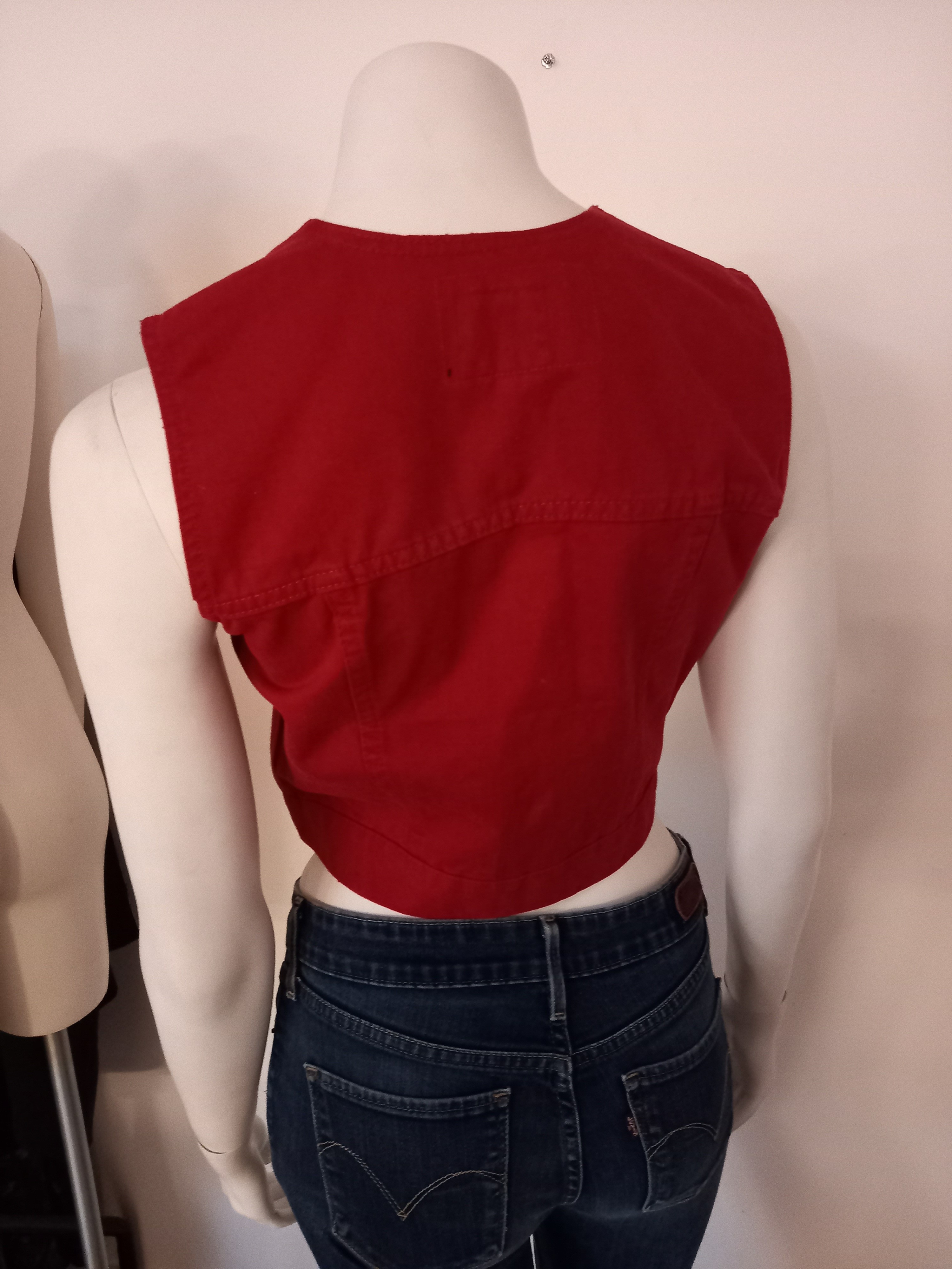 Veste en jeans sans manche rouge "Dodge"  - Vue 2 - 
