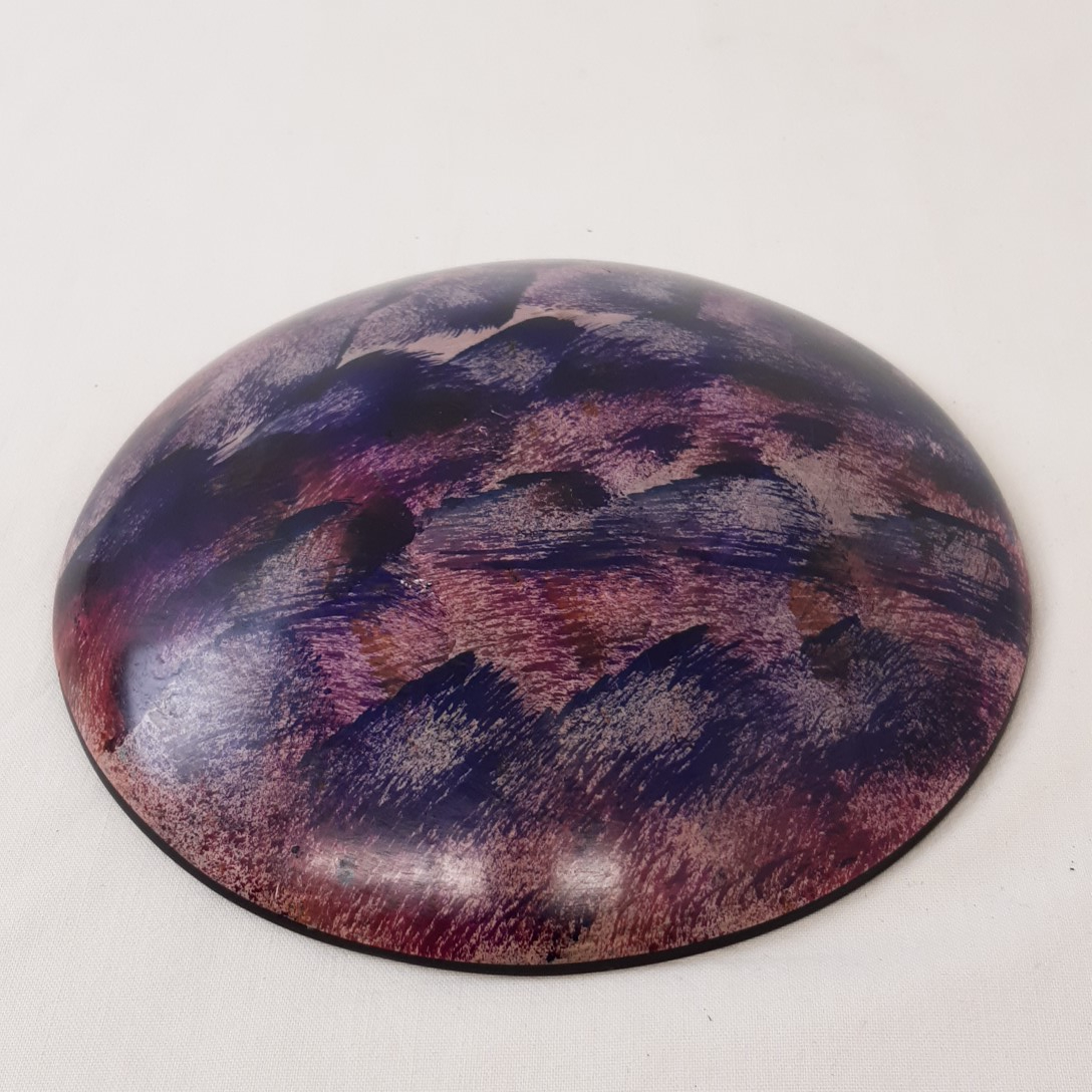 Assiette ronde décorative en bois motif éléphant - État correct - Photo 2