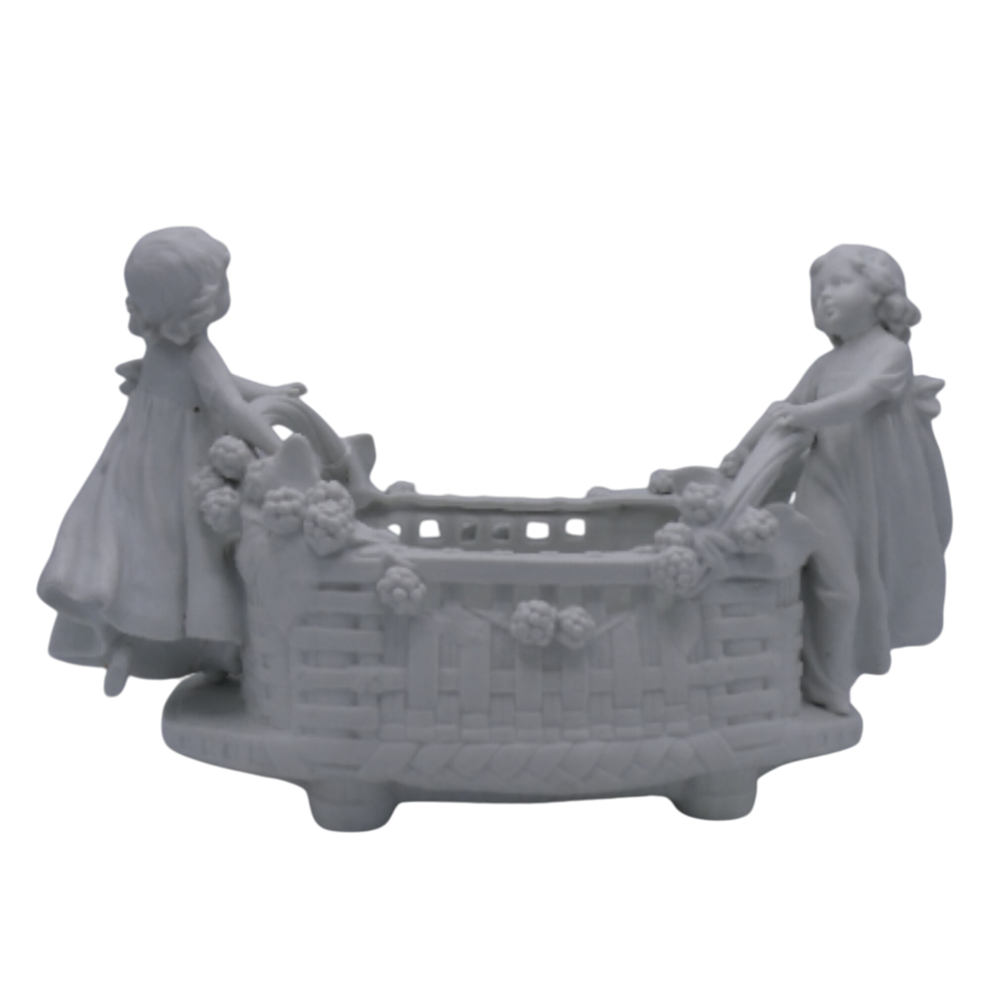 Jardinière vintage en biscuit blanc - 2 fillettes - Photo 0