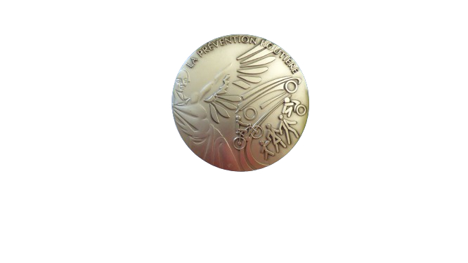 MÉDAILLE DE TABLE Bronze doré PRÉVENTION ROUTIÈRE 1986 Monnaie de Paris