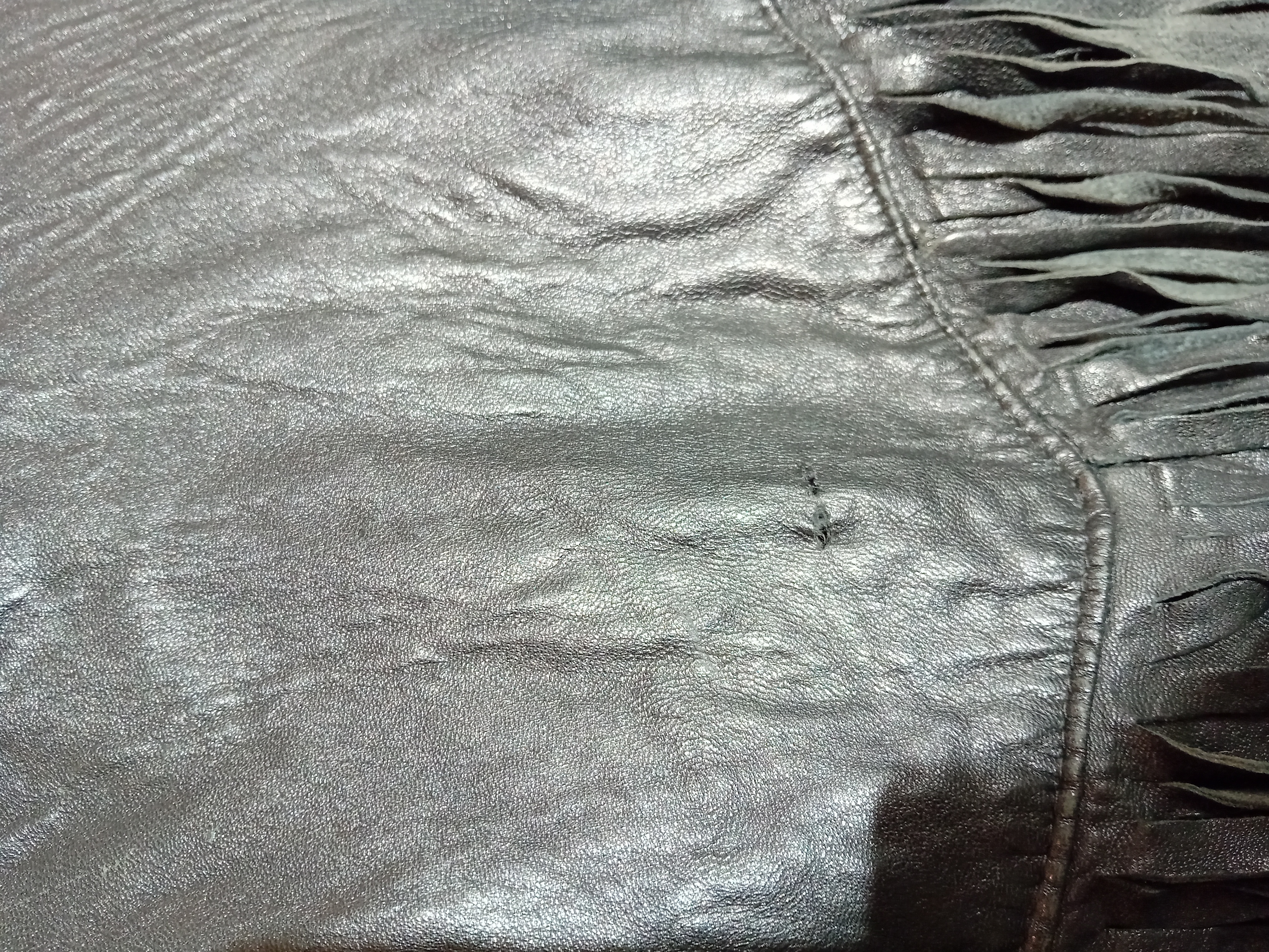 Veste Cuir Noir À Franges Style Western Biker Autre (T4279)  - Vue 4 - 