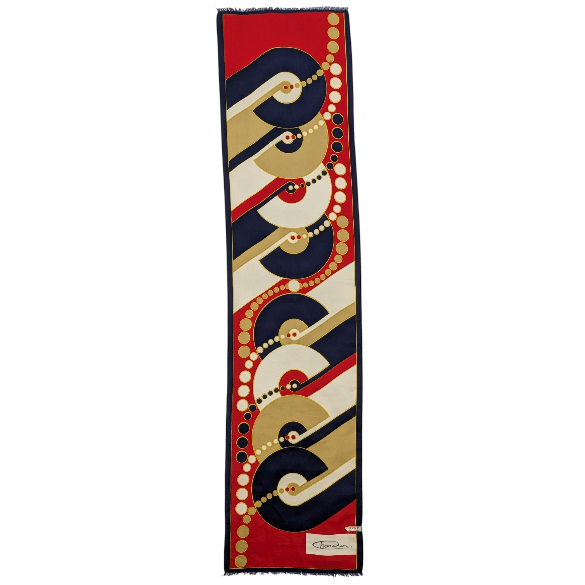 Écharpe Chardom en soie Graphisme vintage 60/70's 114 cm x 27 cm - Photo 2