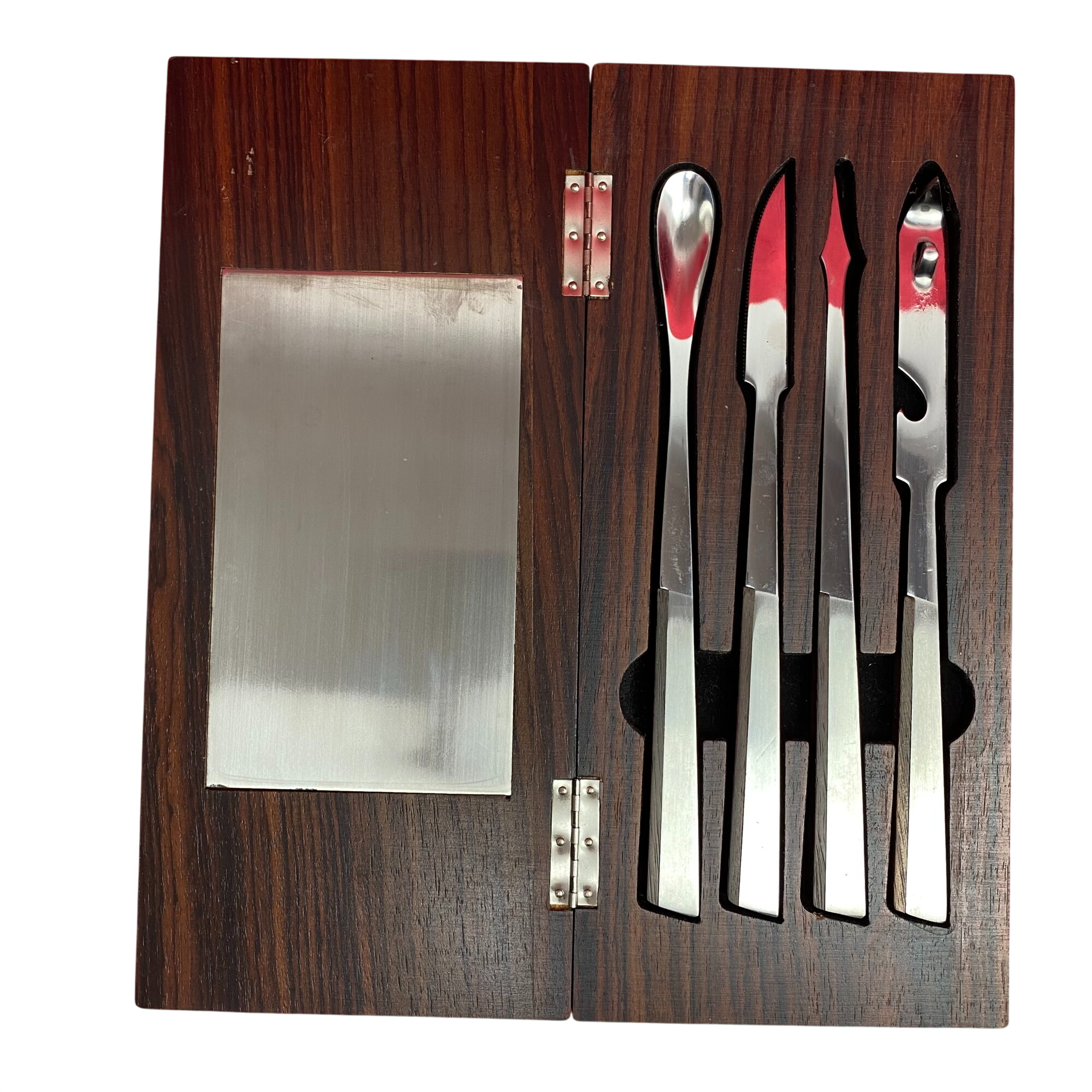 Set de bar vintage Mid-Century en Palissandre et acier inoxydable Année 60/70 Bon état -  reconditionné disponible sur Label Emmaüs