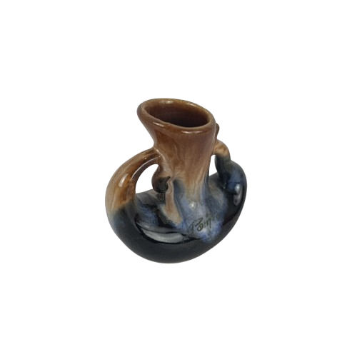 Vase ancien marron et bleu Très bon état - Vue 3 - 