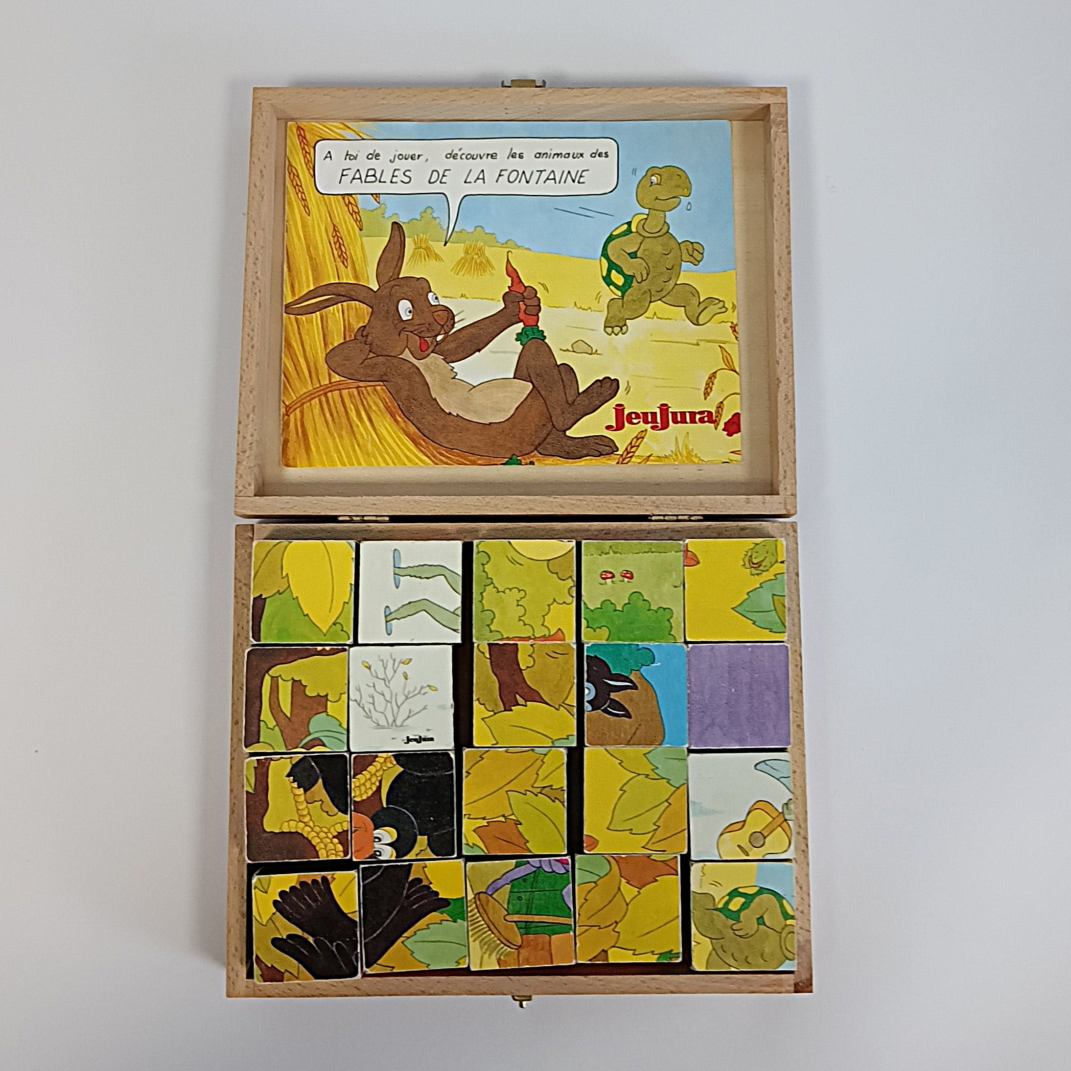 Jeu de 20 cubes puzzle en bois Jeujura – Fables de La Fontaine Bon état - Vue 5 - 