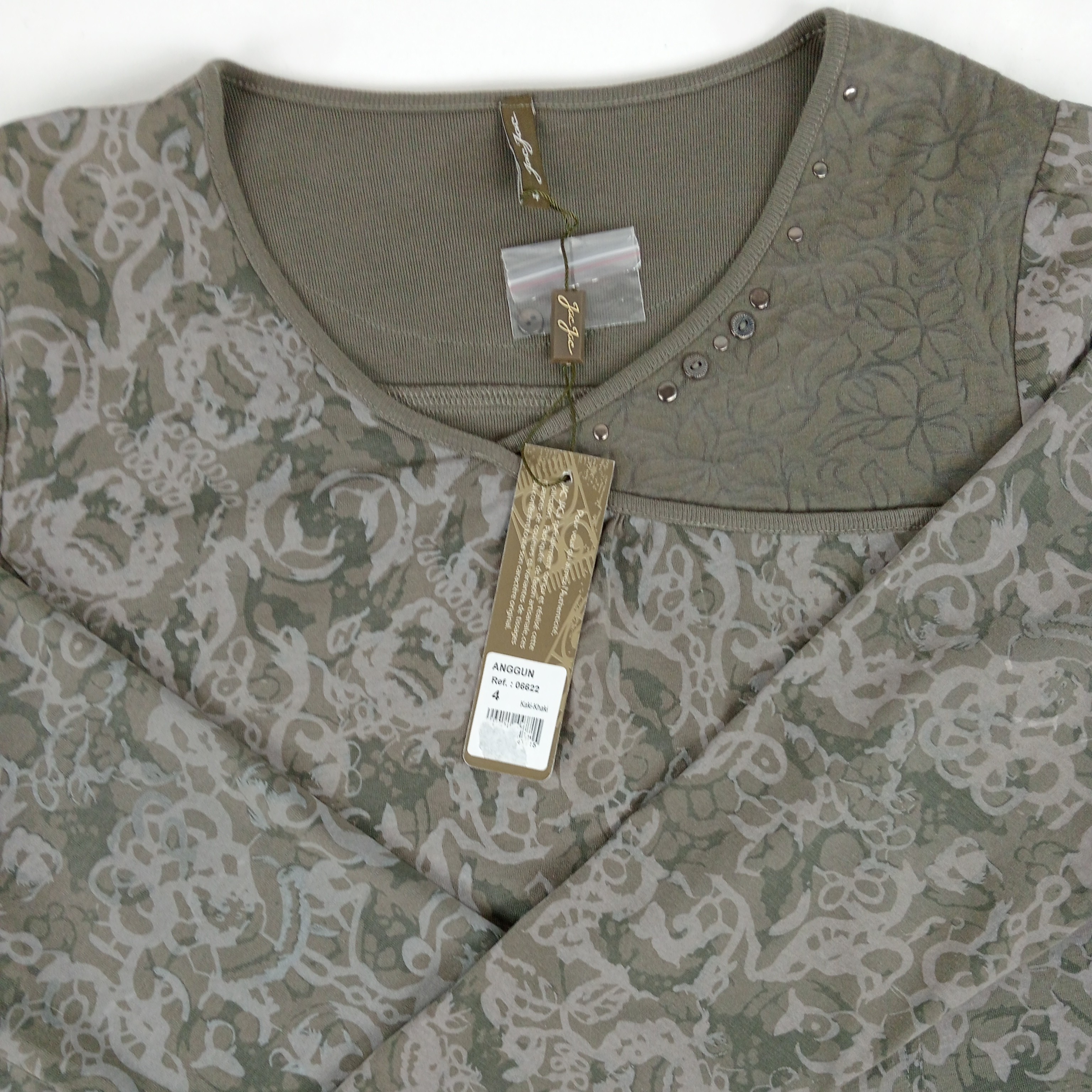 T shirt femme de la marque Jac Jac col rond à manches longues de couleur vert kaki taille 4 (42/44) - Photo 2