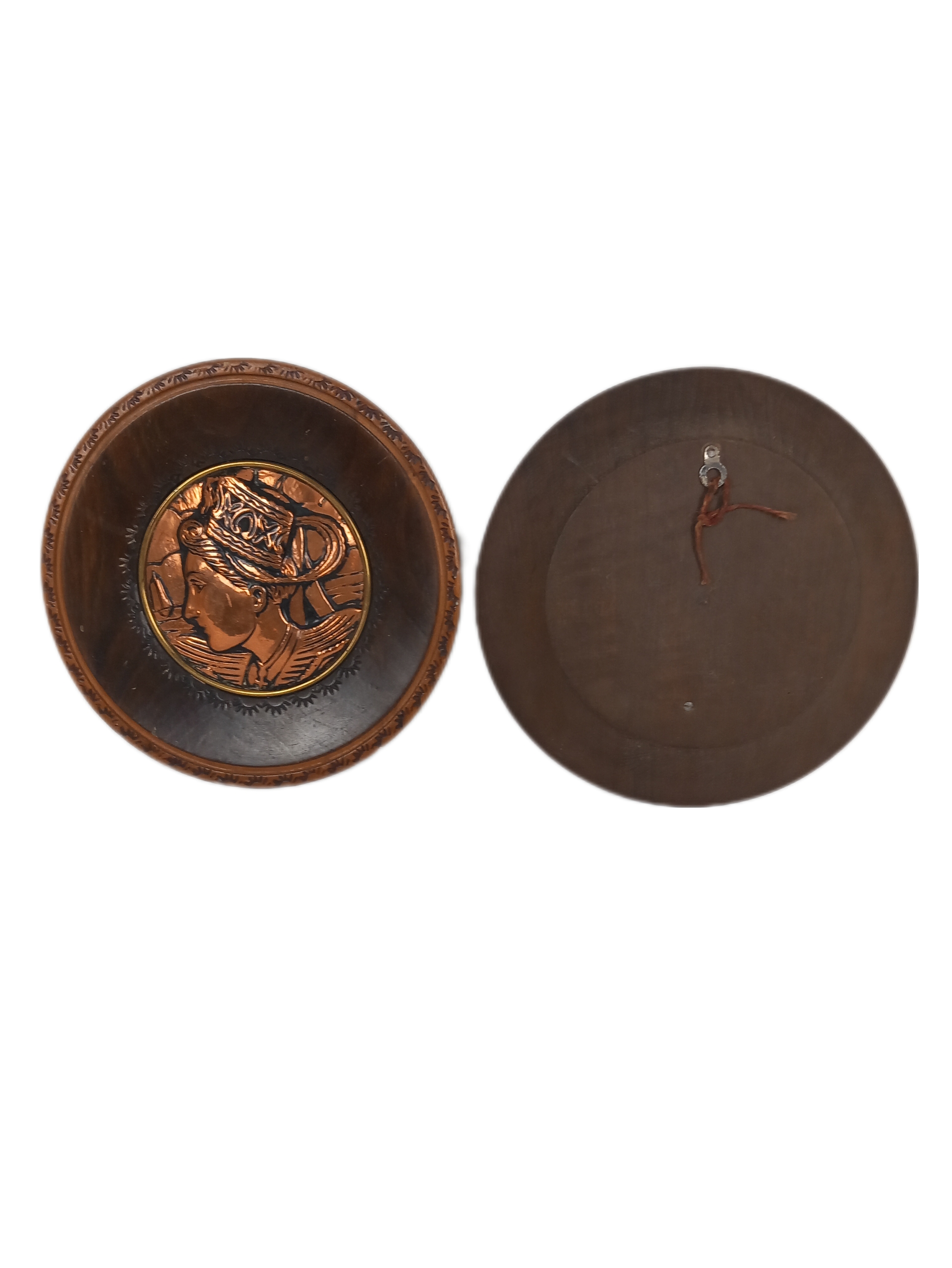 Lot De 2 Assiette Décoratif Mural En Bois Et Cuivre Très bon état - Vue 2 - 