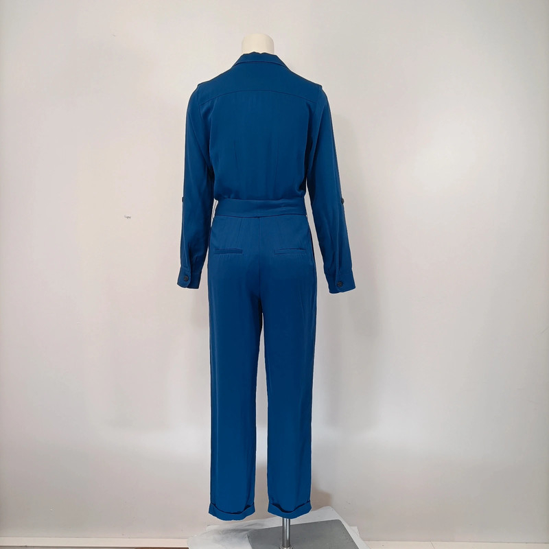 Combinaison bleu boutonnée Comptoir des cotonniers Col chemise combinaison été pantalon fluide - Photo 2