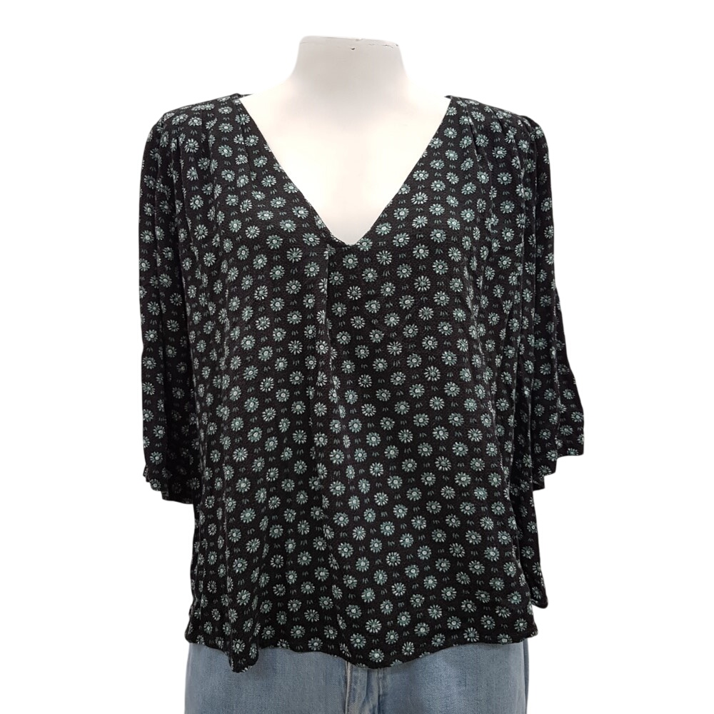 Top noir à petites fleurs blanches et vertes - COMPTOIR DES COTONNIERS - Taille 40 estimée - Photo 0