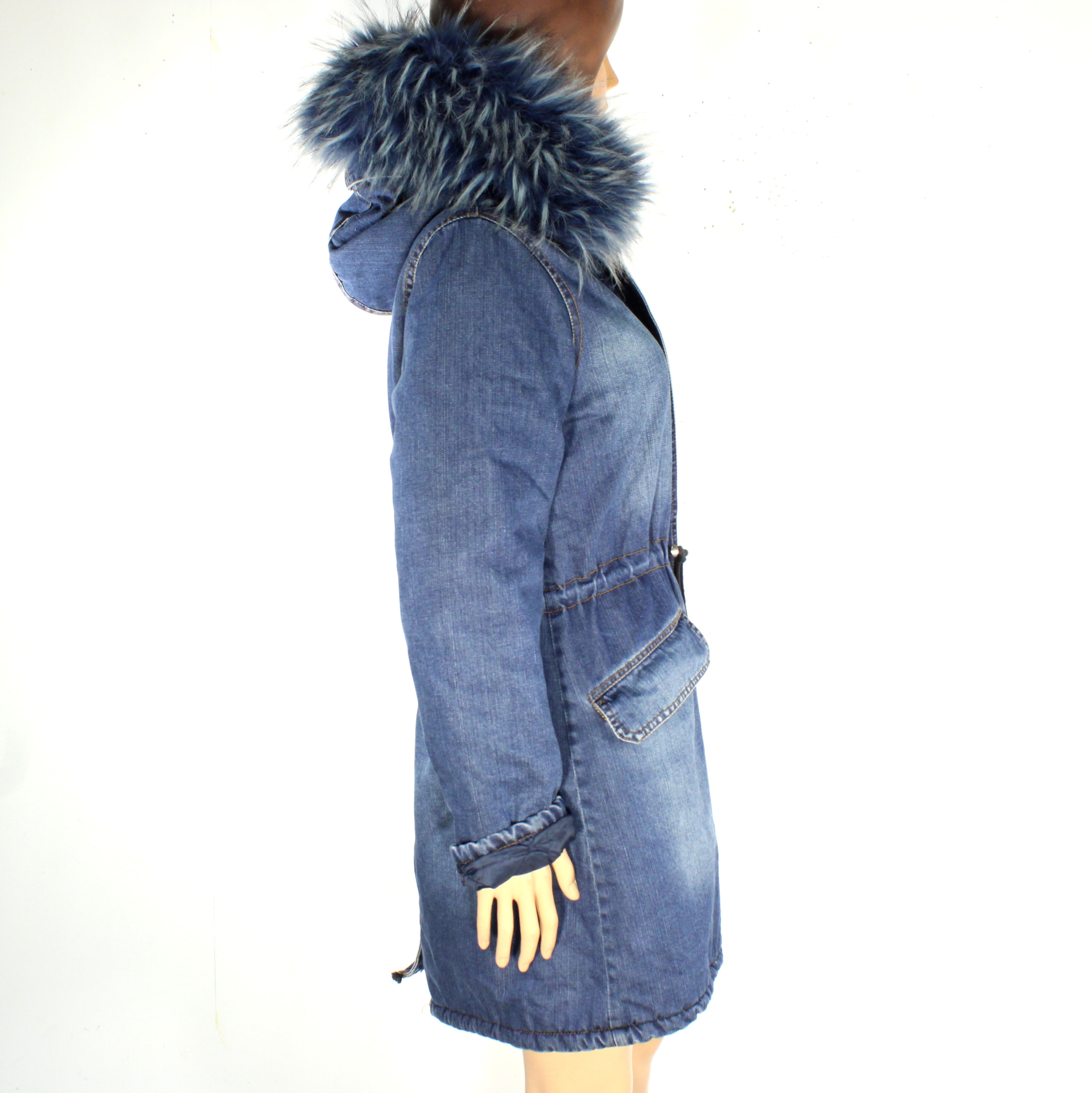 Manteau Femme Bleu Jean & Fausse Fourrure Estimée Taille Unique Bon état - Vue 3 - 