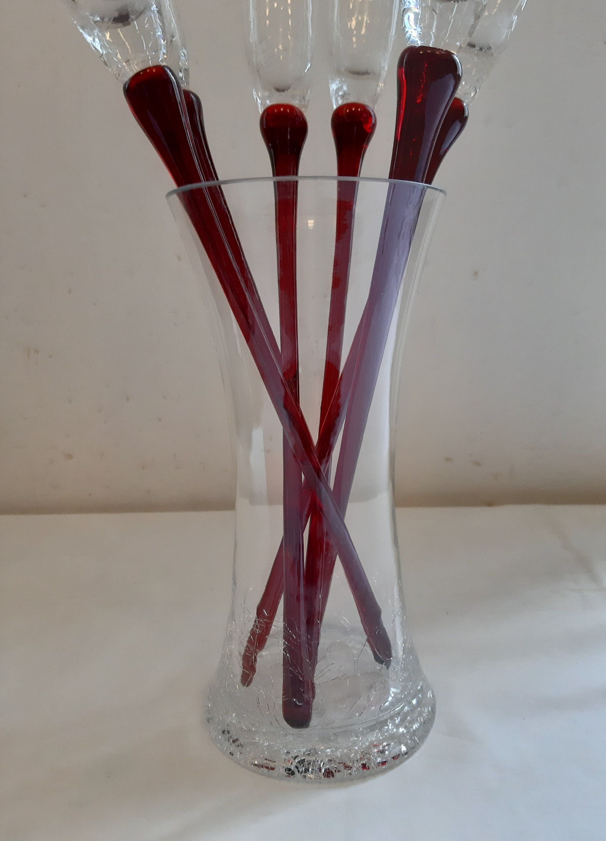 Lot De 6 Coupes à Champagne En Verre Rouge Canneberge, Taillé Transparent, Vers 1900 - Faites En France