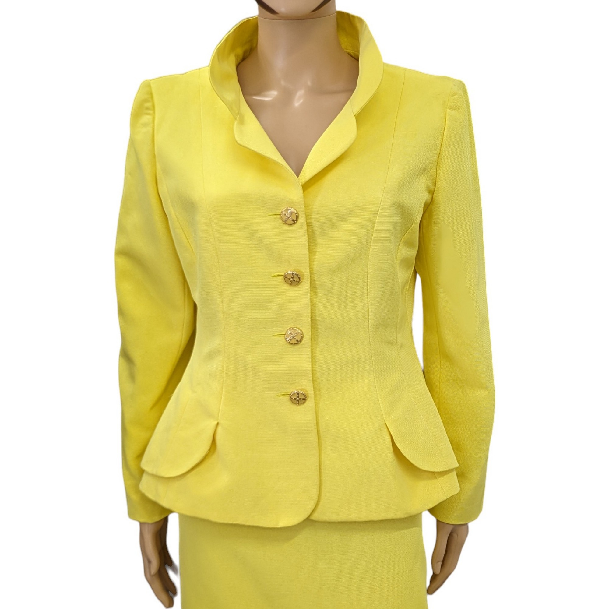 Tailleur Nina Ricci T 44 Ensemble jupe & veste en ottoman jaune lumineux Vintage 80/90's - Photo 3
