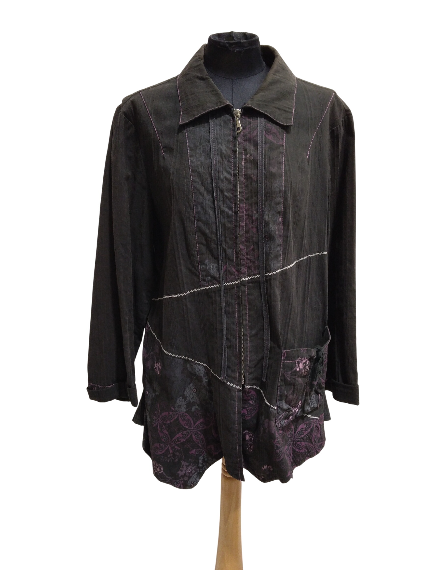 Veste noire imprimée fleuri gris et parmes, Alexo - 46 - Photo 0