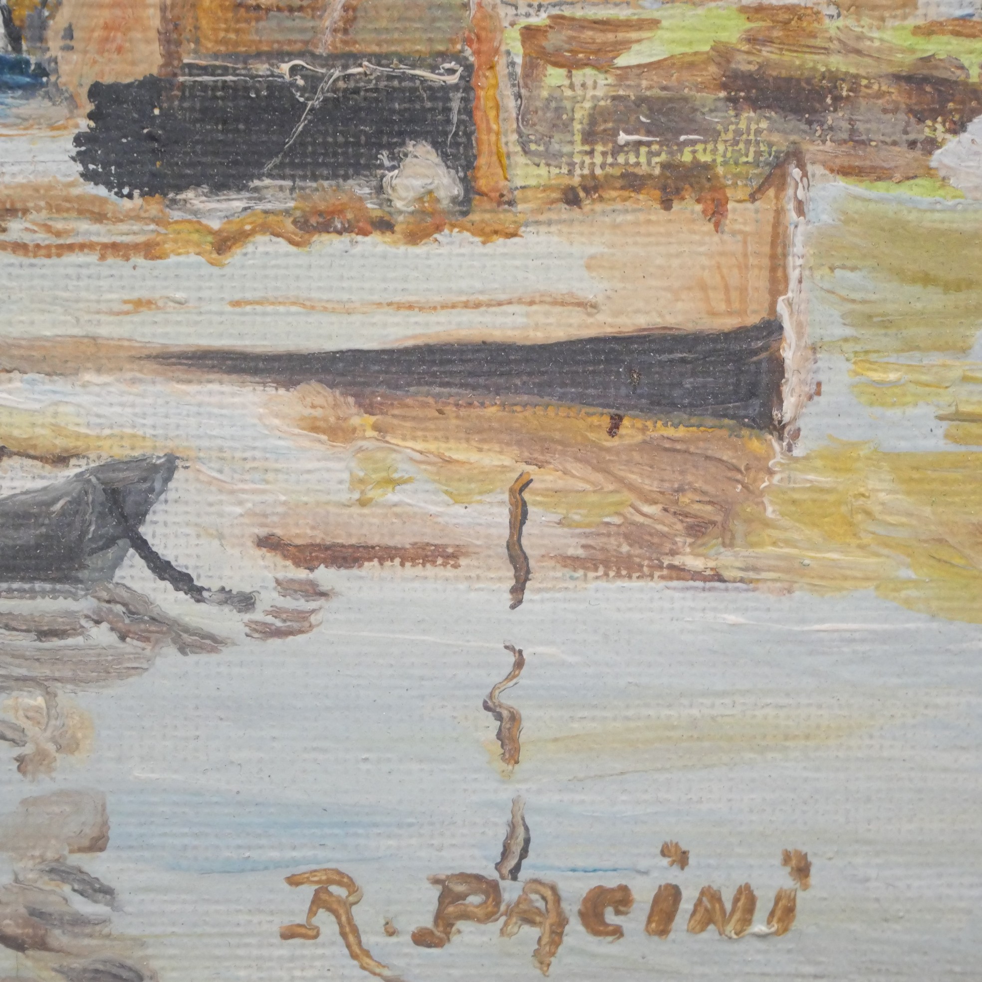 Voir photo 4 de Tableau "Le Port de Pêche à Saint-Servant"- R. Pacini (XXe) Tableau "Le Port de Pêche à Saint-Servant"- R. Pacini (XXe) Bon état - Vue 4 -