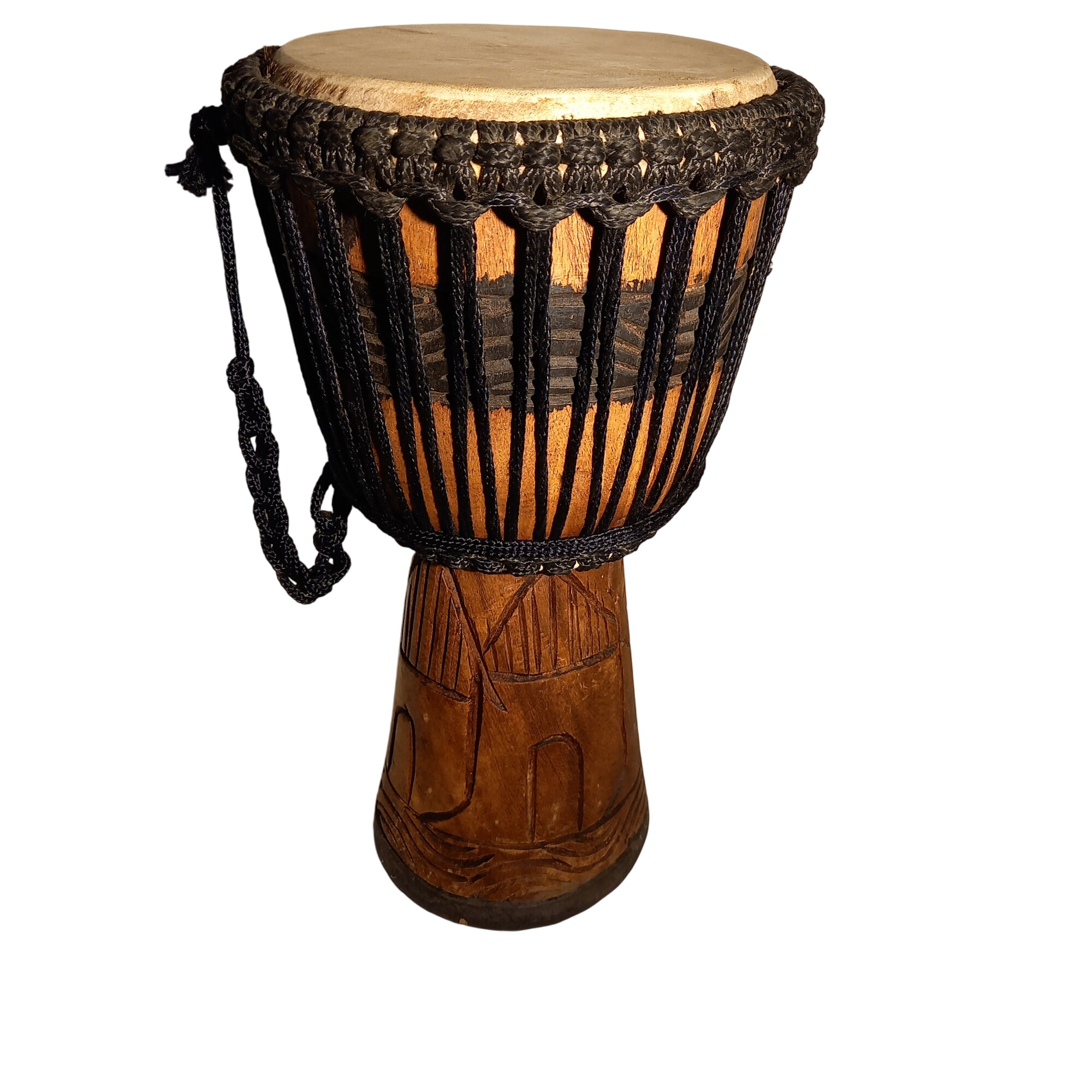 Tam tam africain en bois & tissu - Photo 0