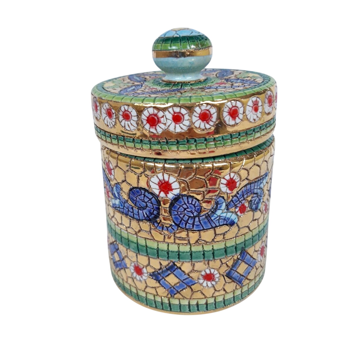 Boîte à Couvercle Mosaïque Dorée - Style Italien Byzantin Deruta - Photo 0